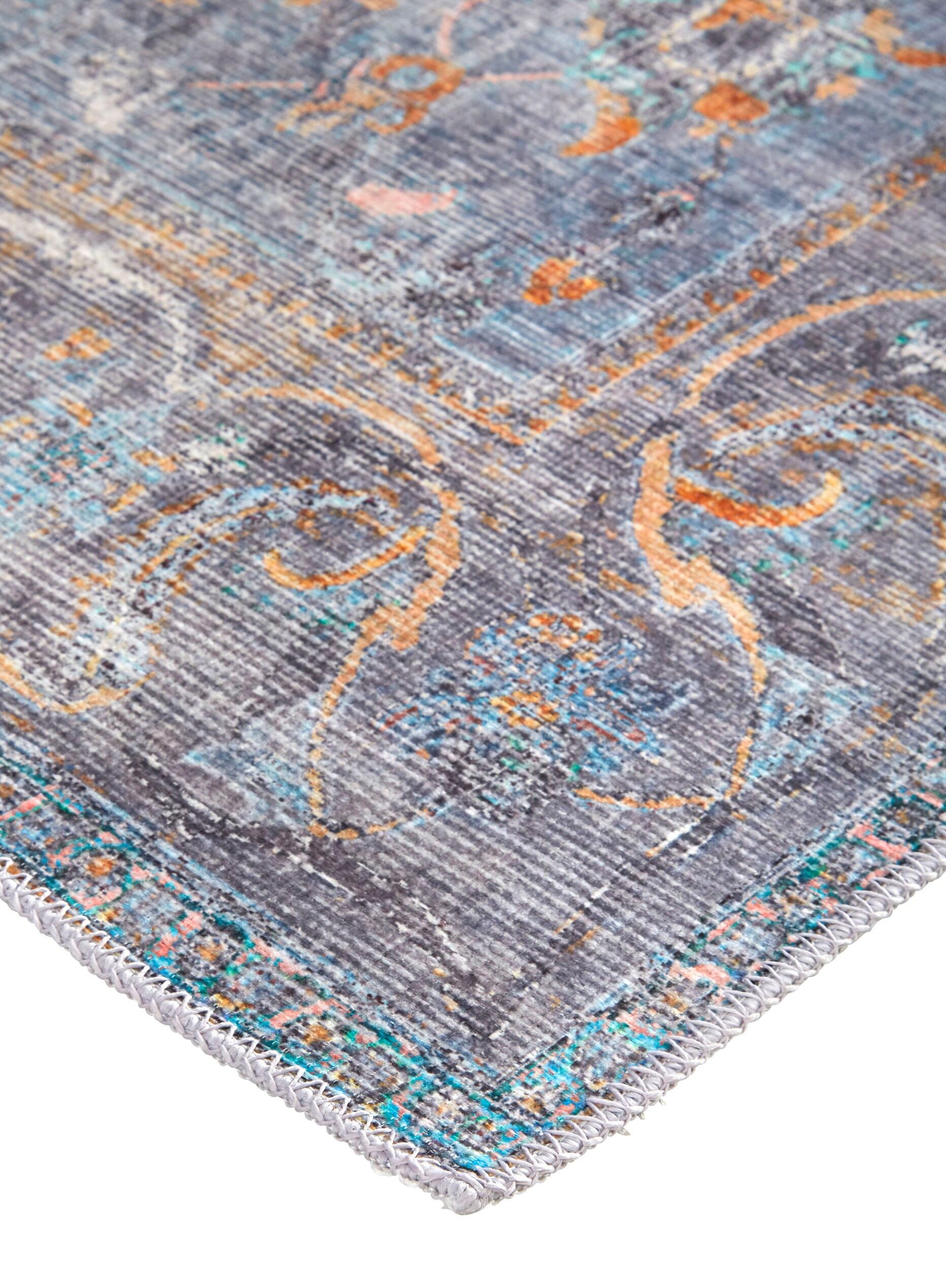 Percy Transitional Medallion Blue/Gray/Orange Area Rug