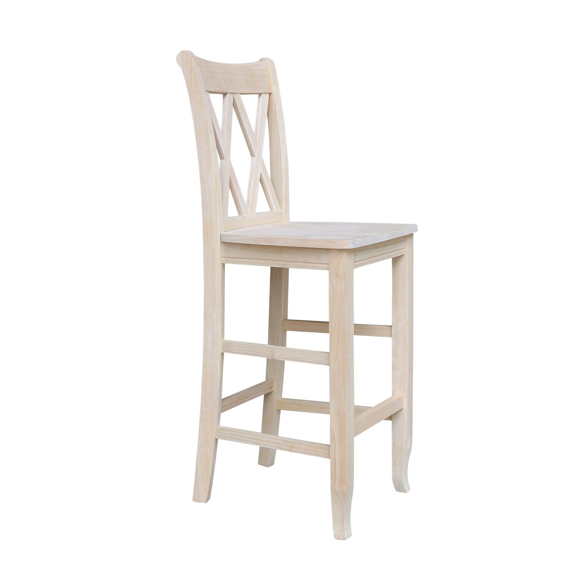 30" Double X-Back Counter Height Barstool Unfinished - International Concepts: Solid Wood, Armless