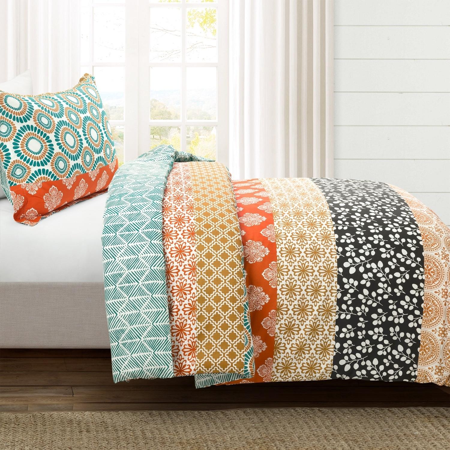 Lush Decor Bohemian Stripe Duvet Cover - Fuchsia/Orange - Full/Queen