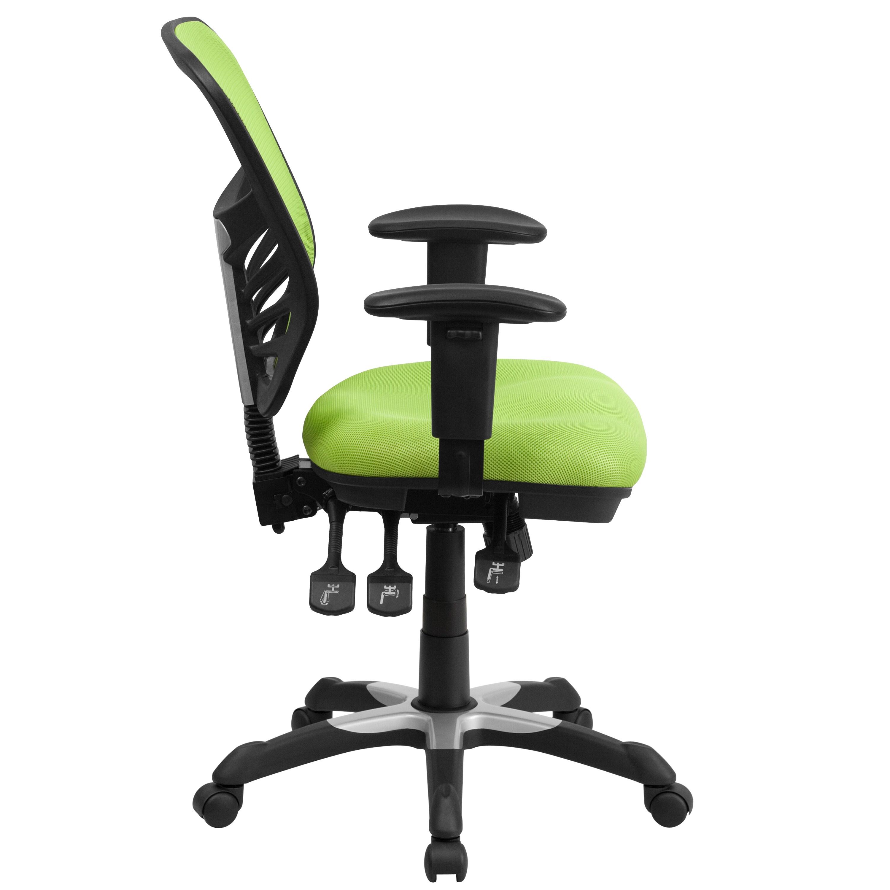 Flash Furniture Nicholas Mid-Back Green Mesh Multifunction Executive Swivel Ergonomic Office Chair with Adjustable Arms