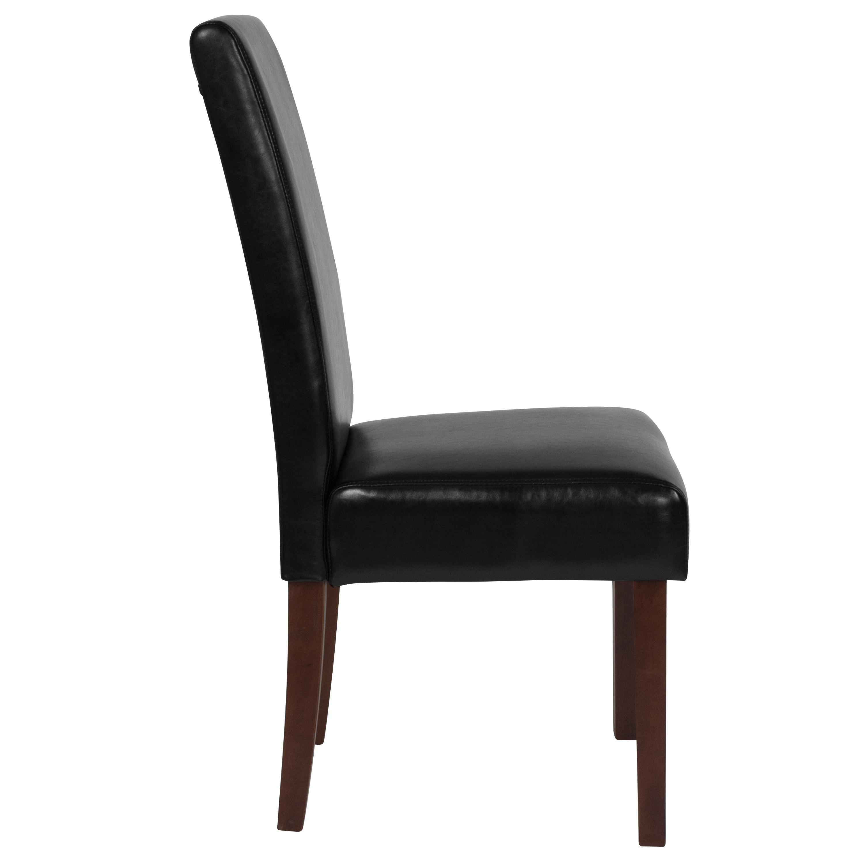 Flash Furniture Set of 2 Greenwich Series Black LeatherSoft Upholstered Panel Back Mid-Century Parsons Dining Chairs