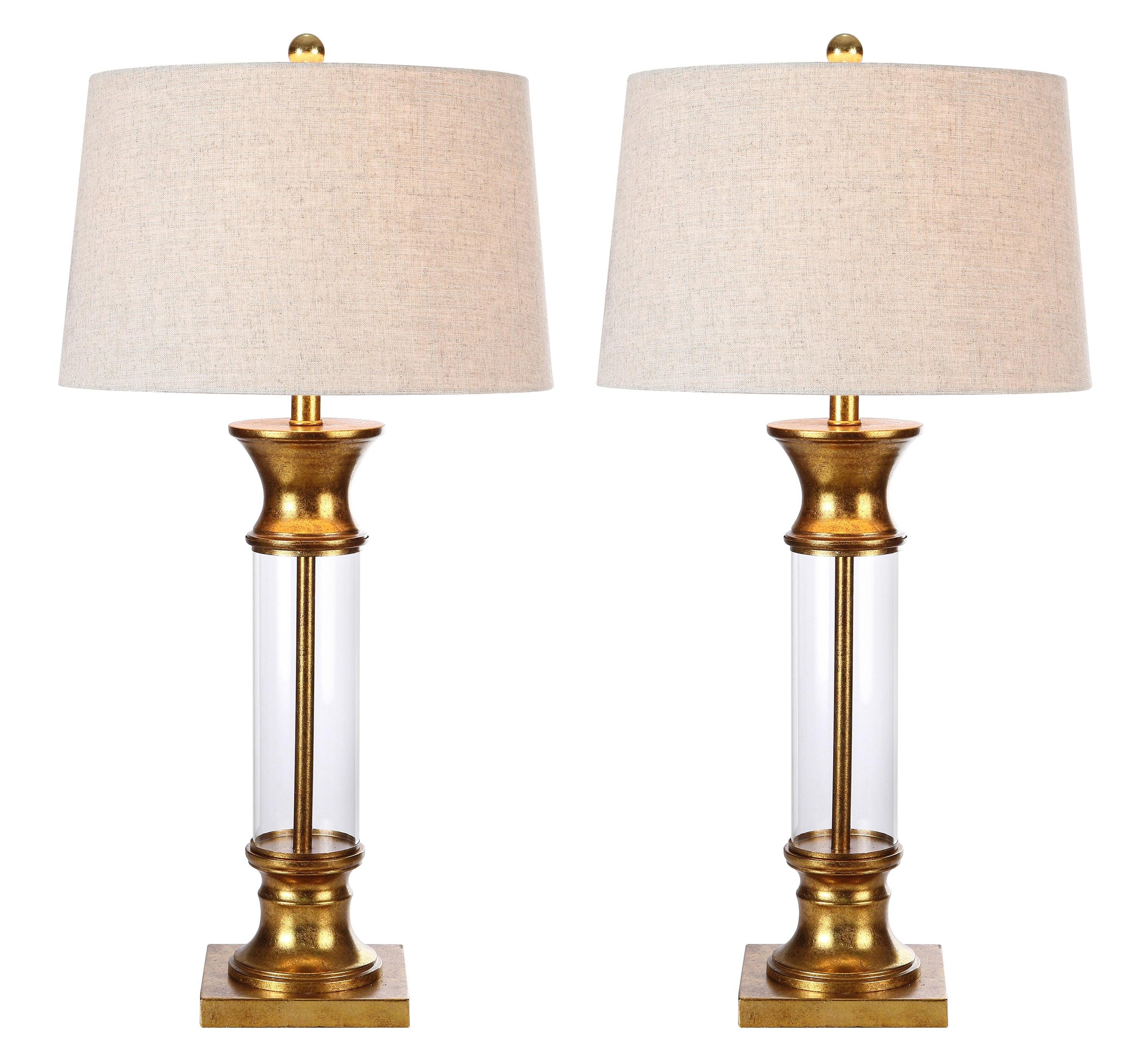 JONATHAN Y Hunter 32" Metal/Glass LED Table Lamp, Gold Leaf (Set of 2)