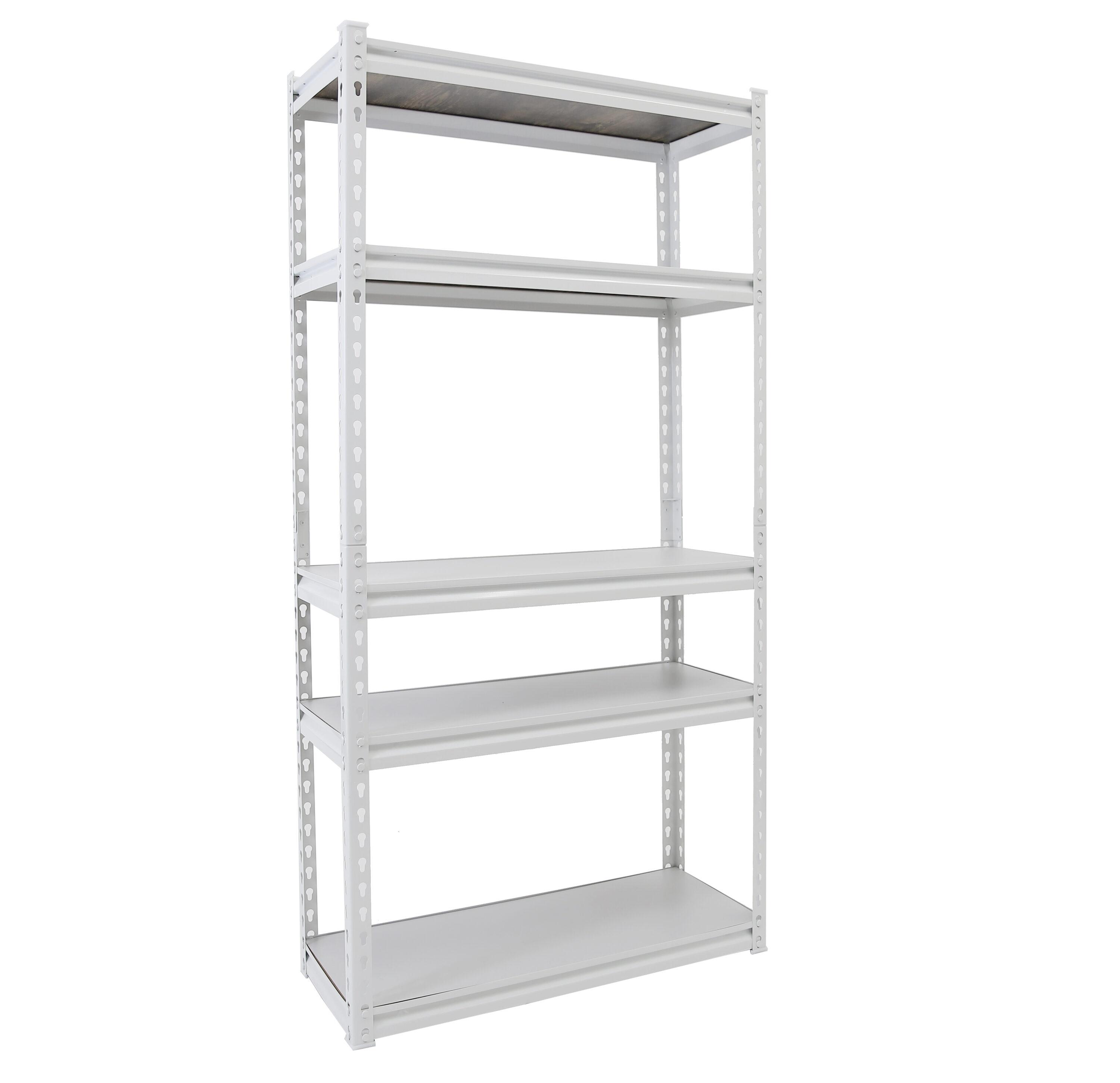 King's Rack 5-Tier Metal Boltless Storage Shelving in White/Wooden
