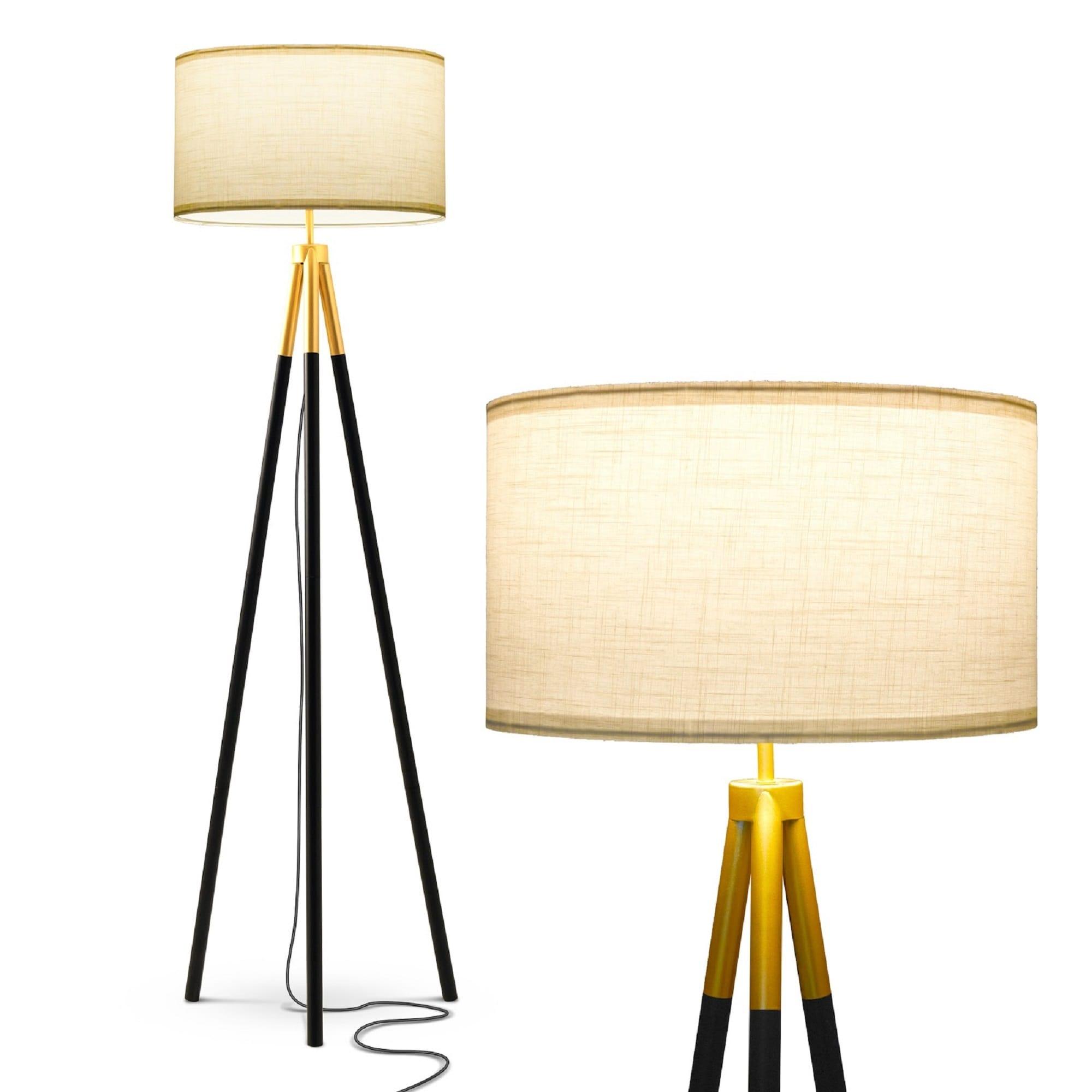 Brightech Levi 61 in. Mid Century Modern Tripod Floor Lamp with Fabric Drum Shade and Gold Finish - LED Bulb Included