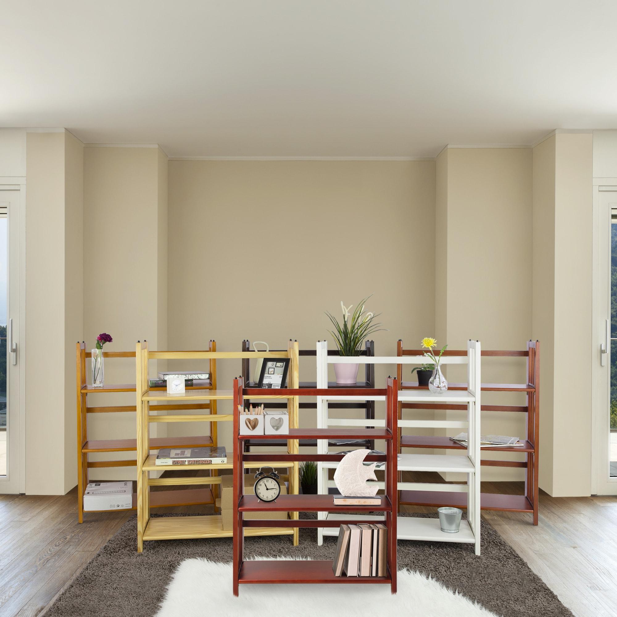 3-Shelf Folding Stackable Bookcase 27.5" Wide-Natu