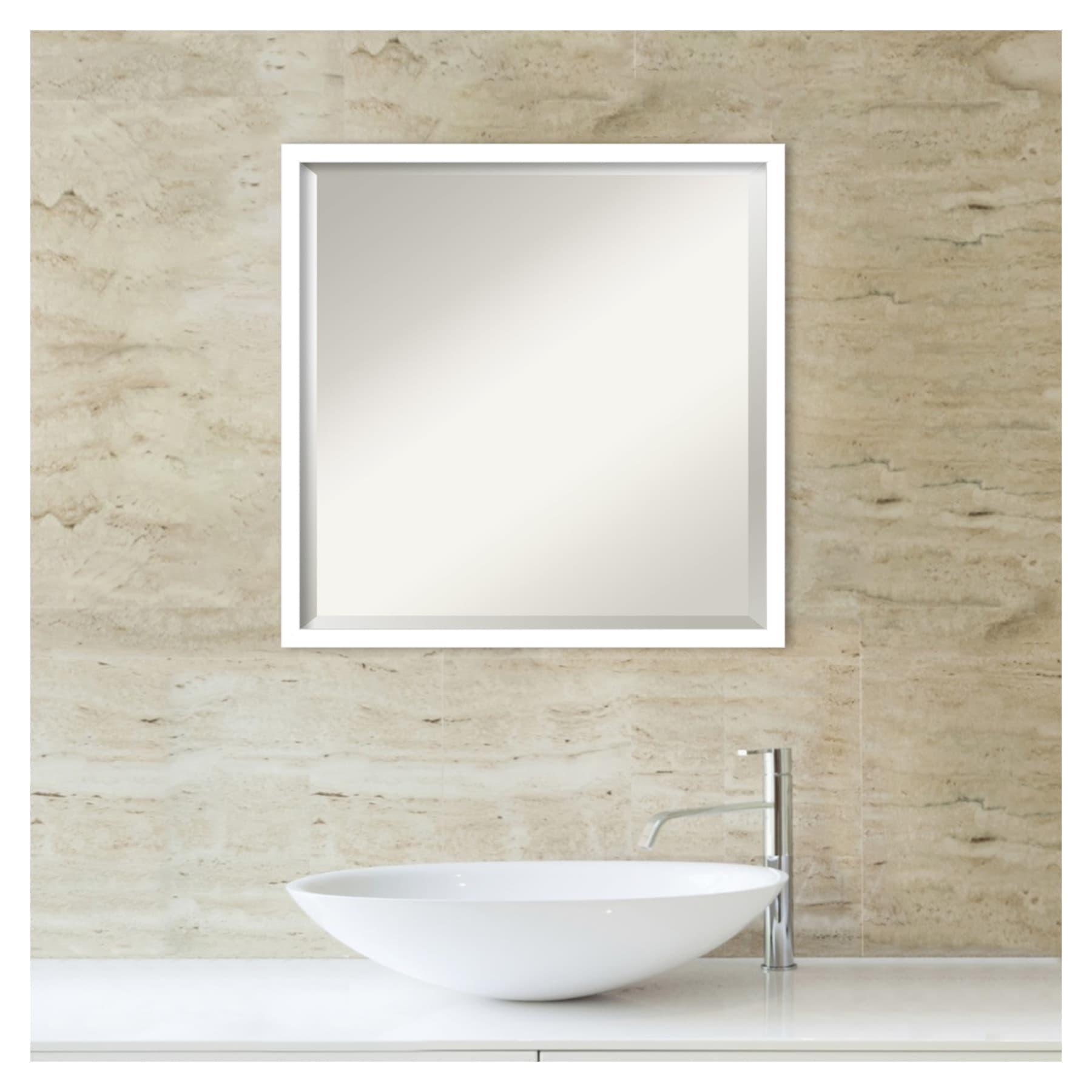 Amanti Art Beveled Wood Bathroom Wall Mirror - Svelte Frame Svelte White Outer Size: 21 x 21 in White