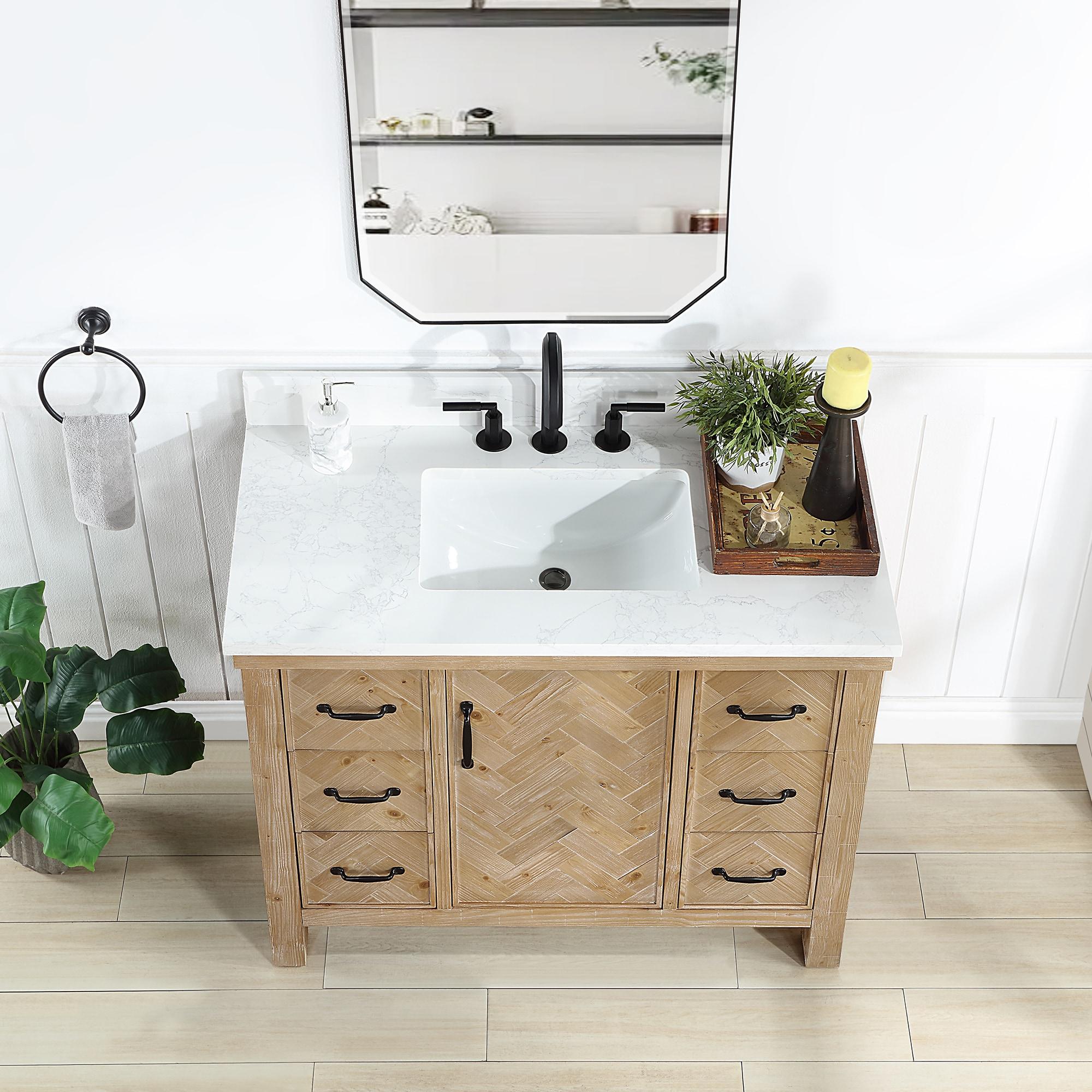 Javier 42" Bath Vanity in Spruce Antique Brown with White Grain Composite Stone