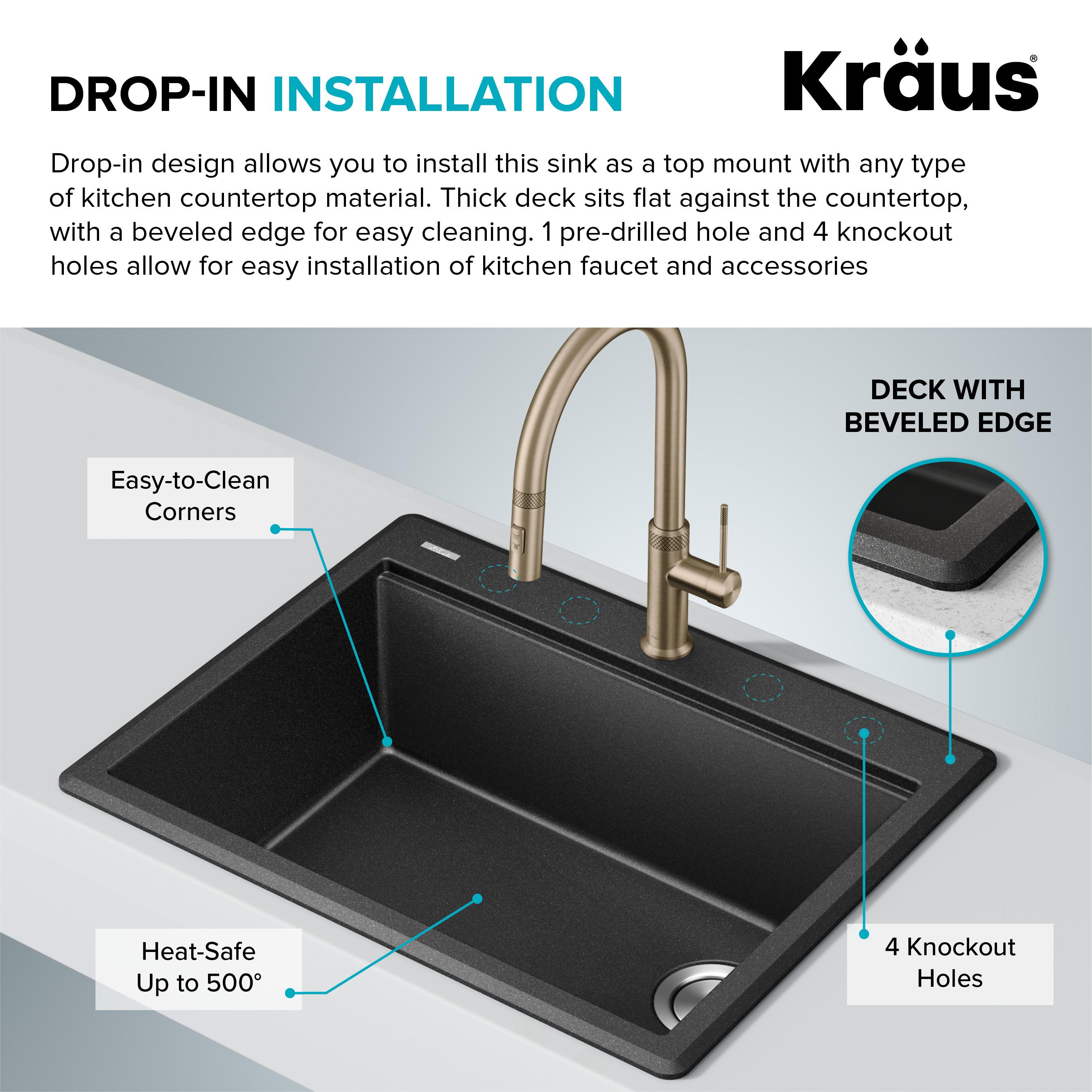 KRAUS Bellucci Granite Composite Workstation Drop-In Top Mount Single Bowl Kitchen Sink with Accessories