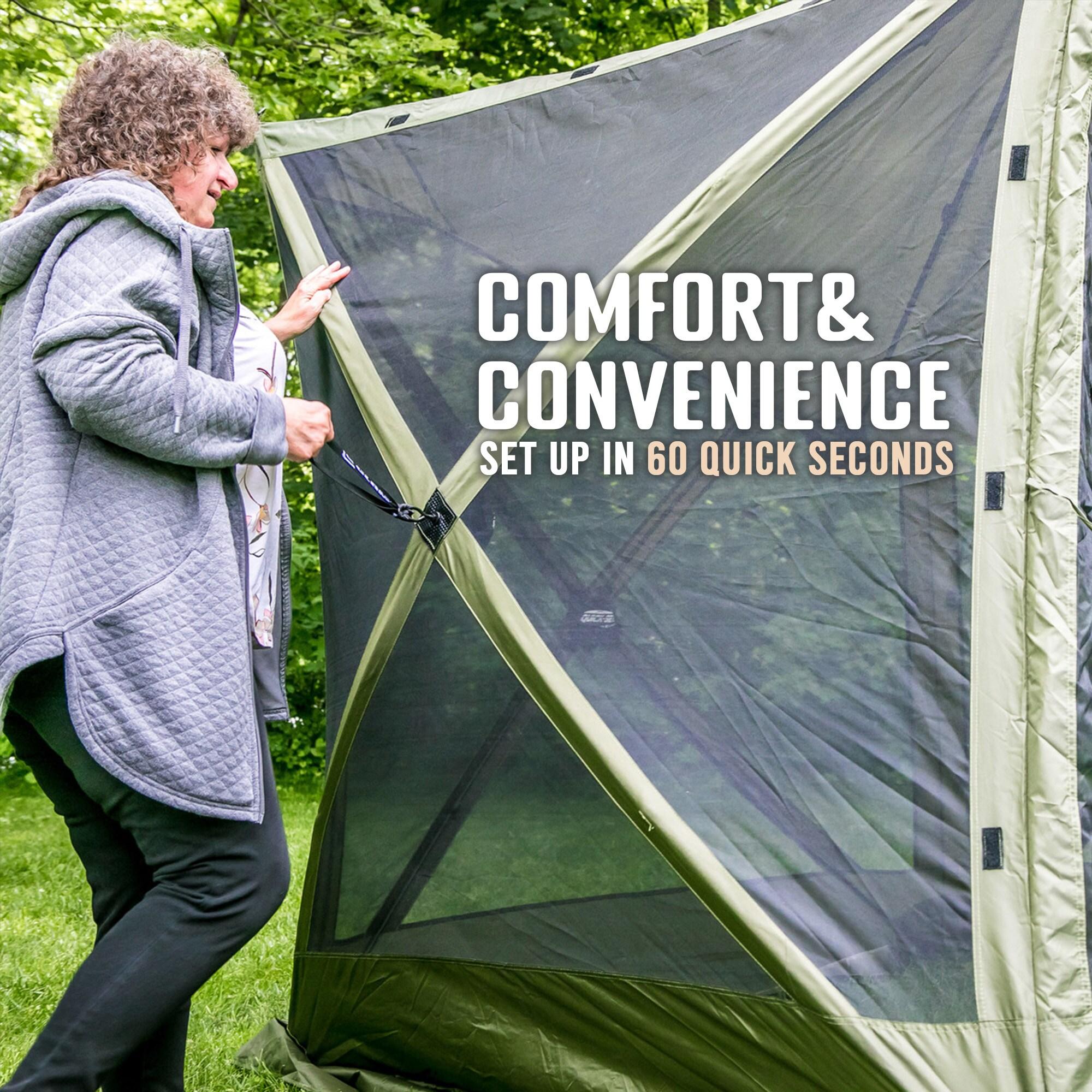 CLAM Quick-Set Venture 9 x 9 Foot Portable Pop-Up Outdoor Camping Gazebo Screen Tent 5 Sided Canopy Shelter with Ground Stakes and Carry Bag, Green