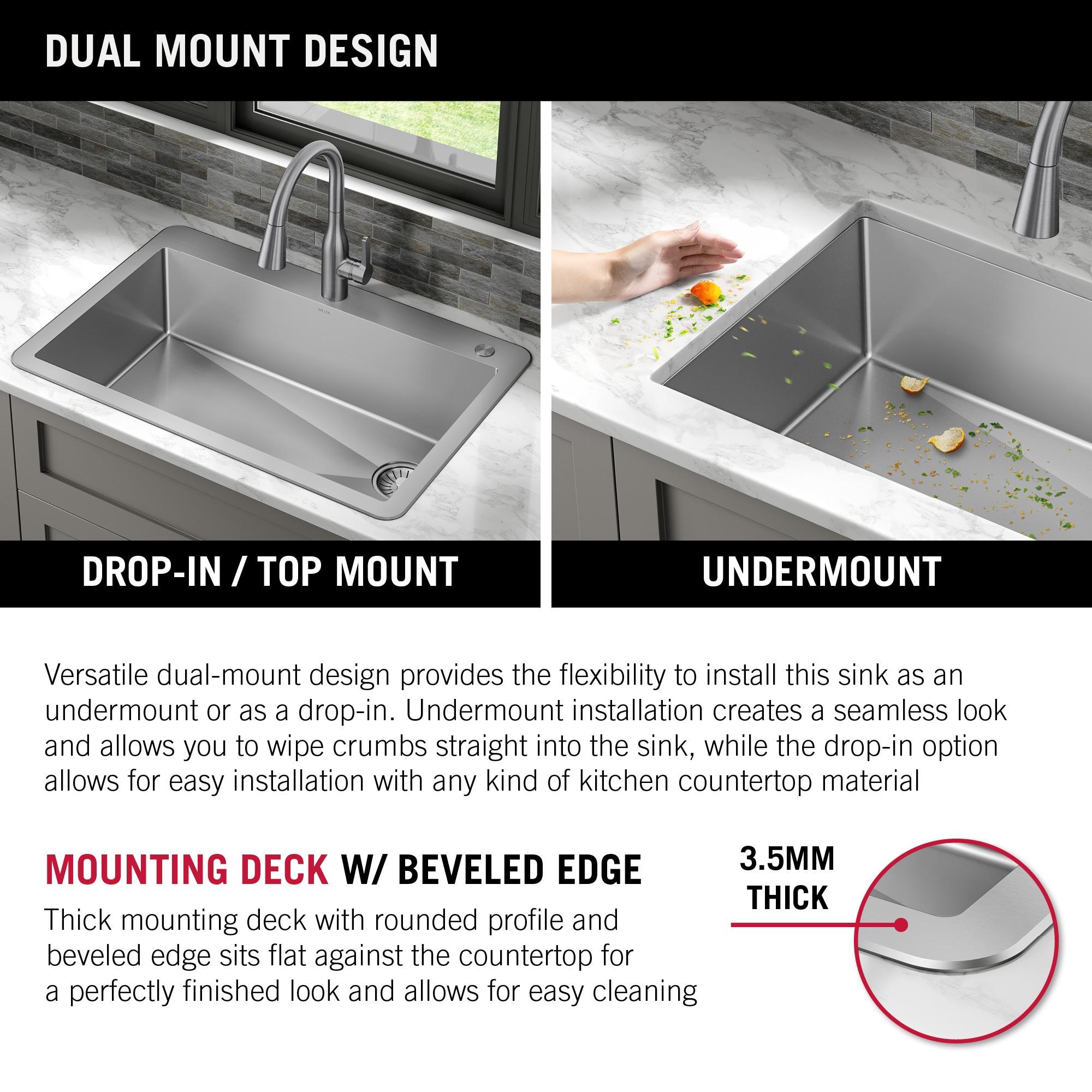 Delta Marca™ Drop-In Undermount Stainless Steel Single Bowl Kitchen Sink with Accessories