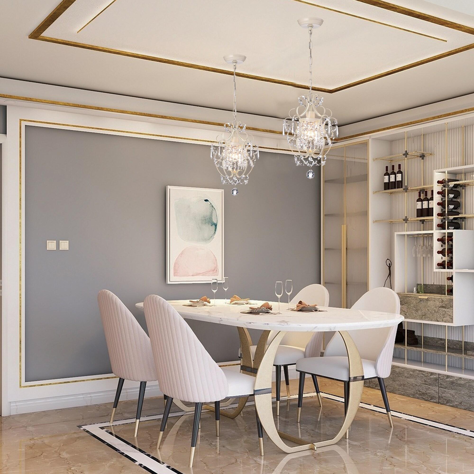 Edvivi Amorette Mini Chandelier Crystal Chandeliers, 1 Light Modern Elegant Glam Ceiling Light Fixture Ivory, Adjustable Hanging Lighting for Closet, Bedroom, Girls Room, Kitchen Island