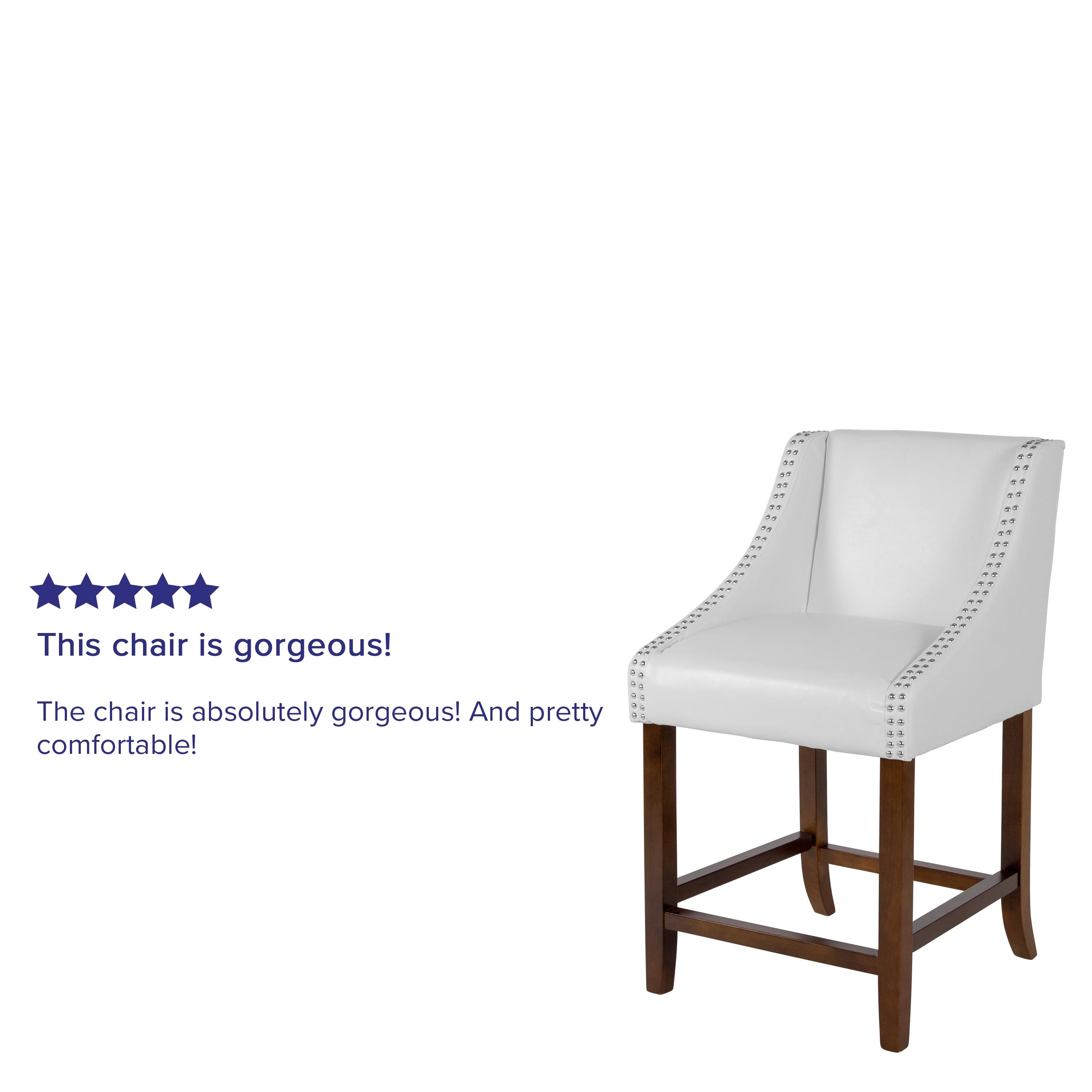 Flash Furniture Carmel Series 24" High Transitional Walnut Counter Height Stool with Nail Trim in White LeatherSoft