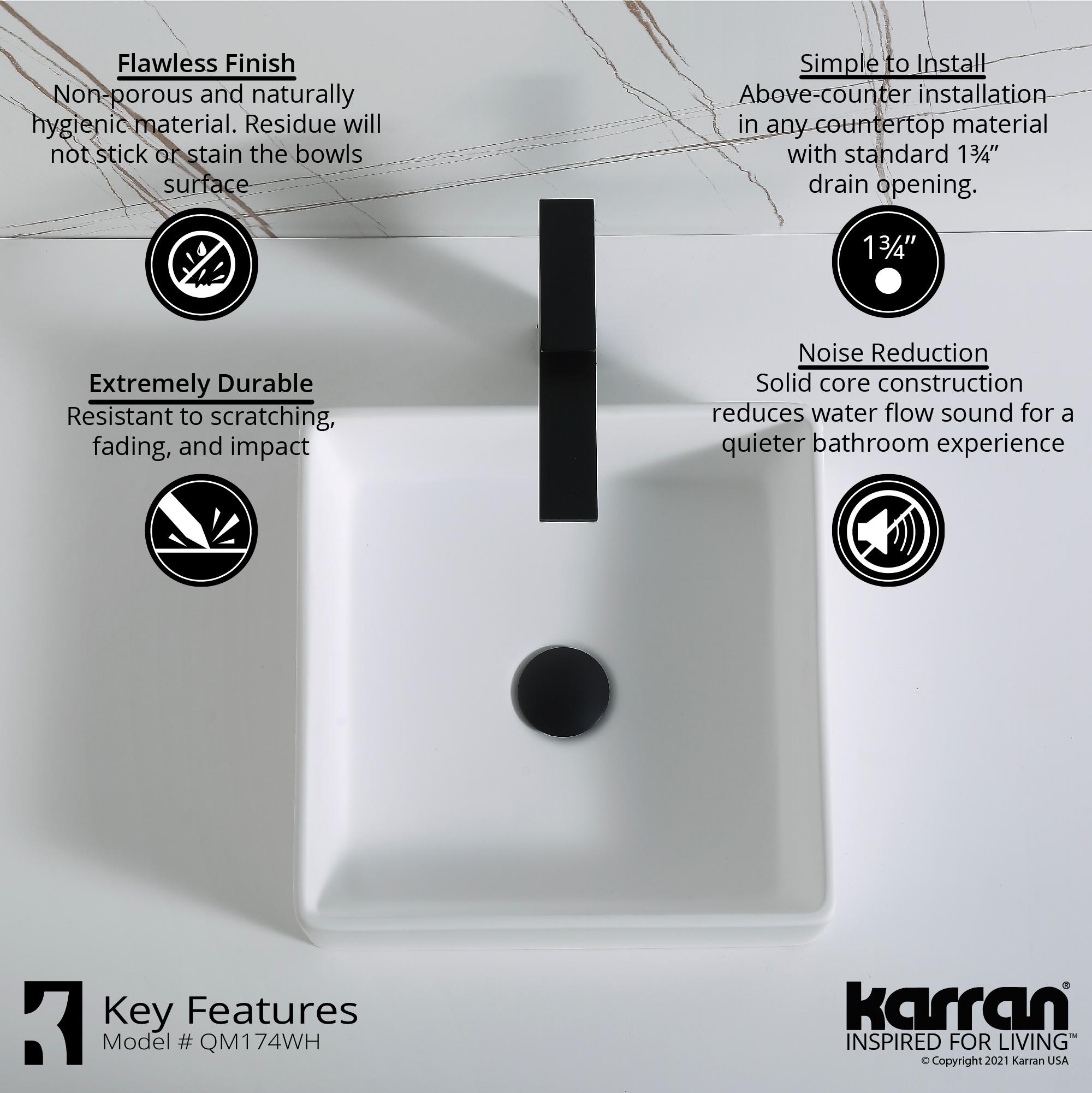 Karran Quattro 14-1/2'' X 14-1/2'' Matte White Acrylic Square Vessel Sink