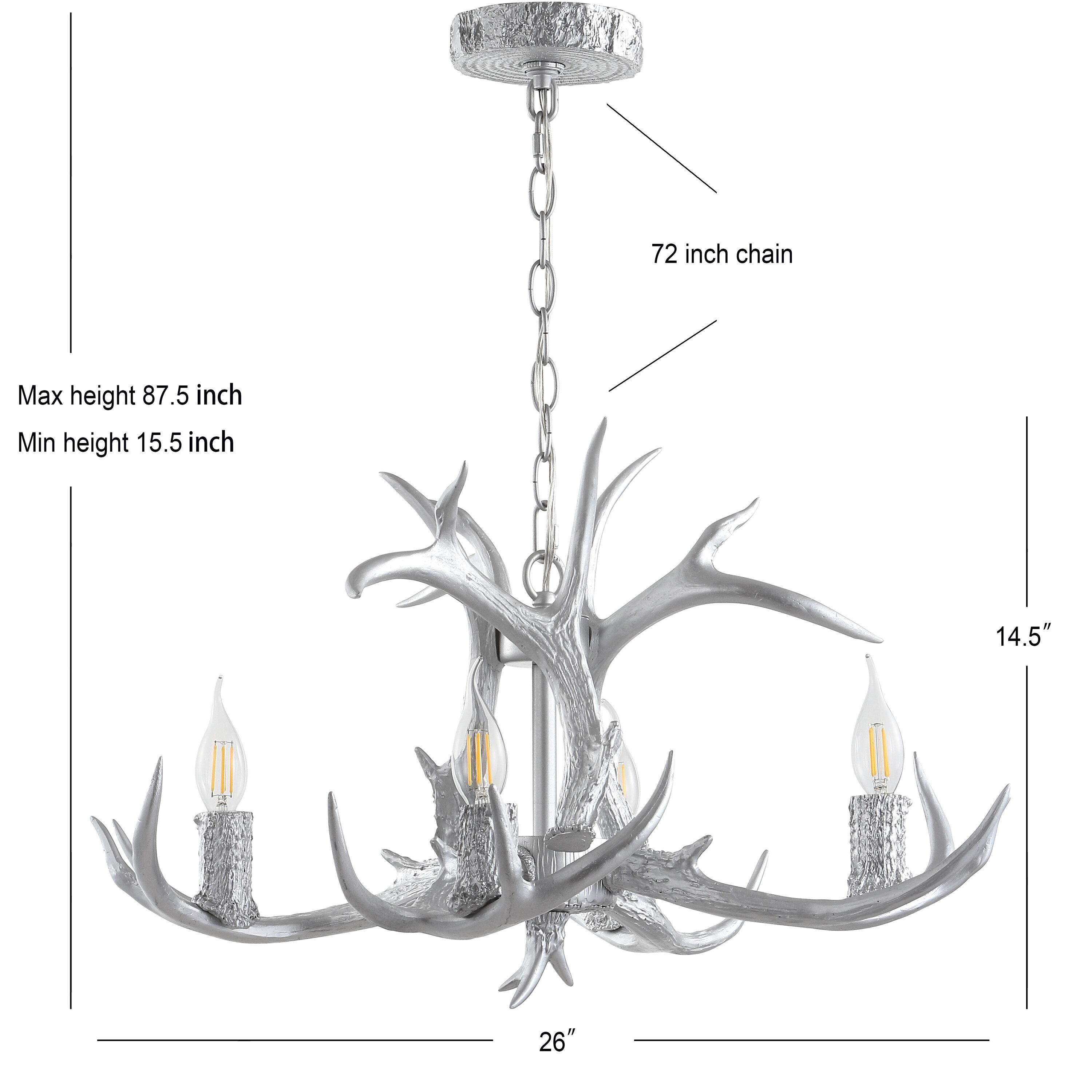 JONATHAN Y JYL6301C Eldora 26" Adjustable Resin Antler 4-Light LED Chandelier, Farmhouse, Glam, Transitional, Rustic, Cottage for living room, dinning room, bedroom, office Bulb Included, Silver