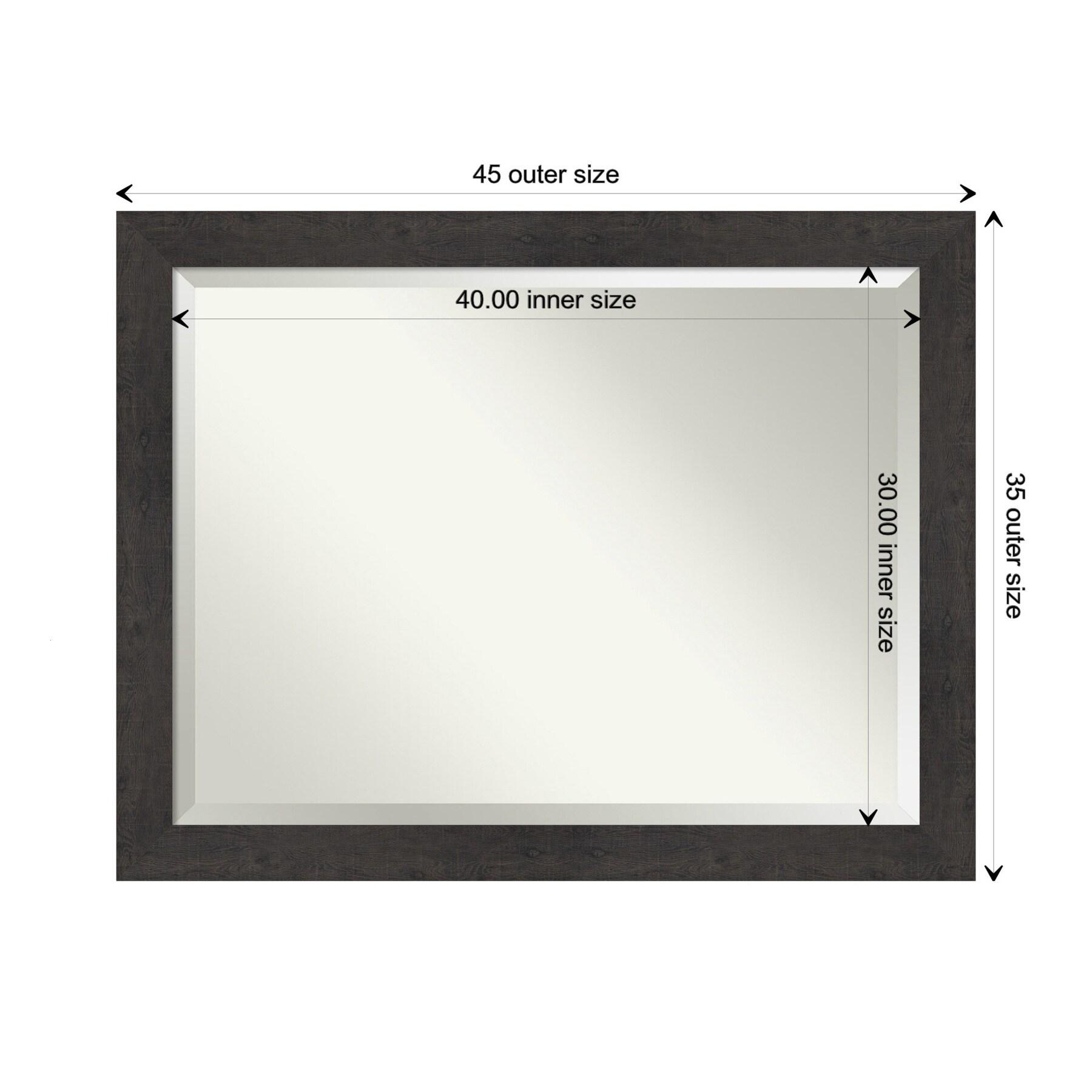Amanti Art Beveled Bathroom Wall Mirror - Rustic Plank Espresso Frame Outer Size: 45 x 35 in