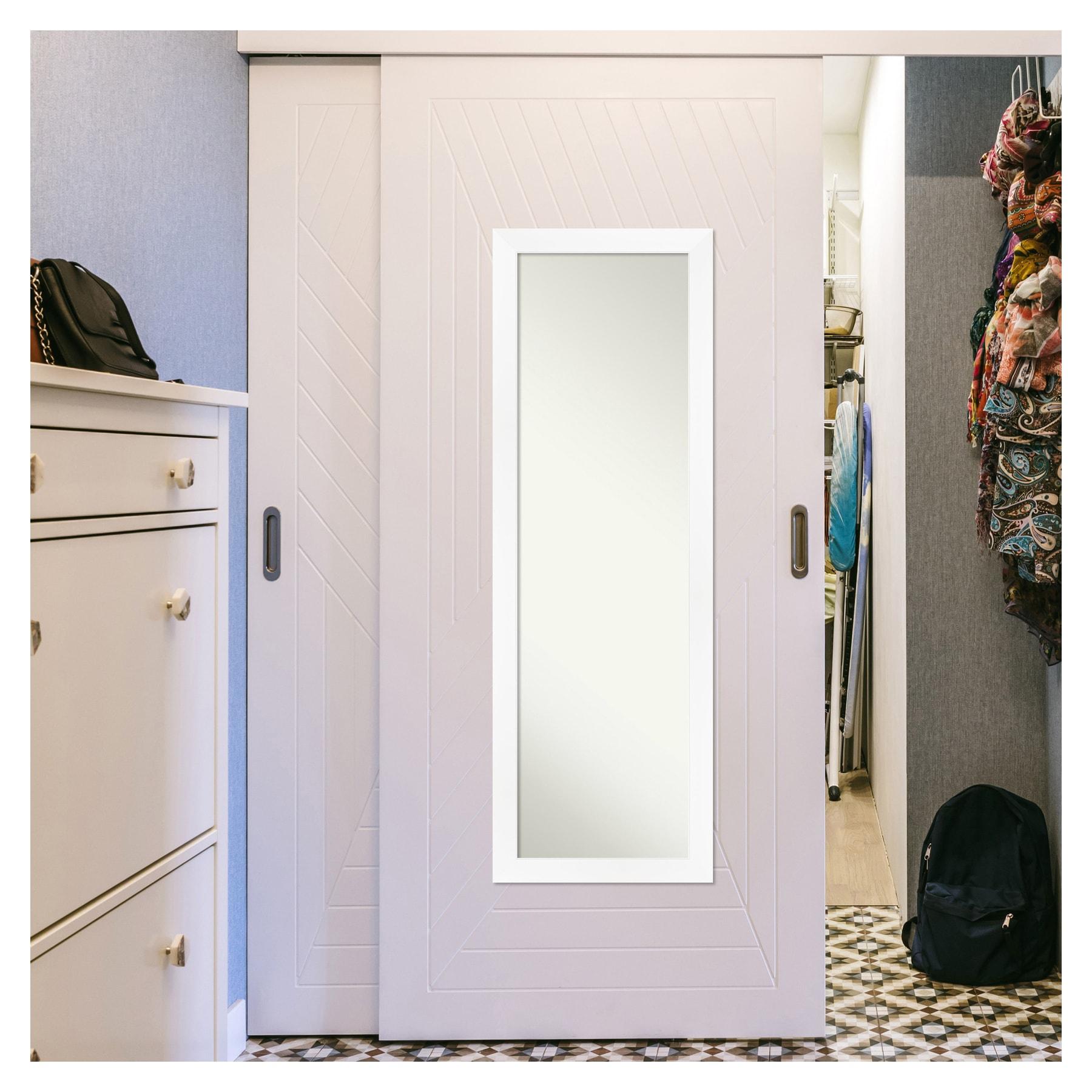 17" x 51" Non-Beveled Cabinet White Narrow Full Length on The Door Mirror - Amanti Art: Bedroom Body Mirror, Easy to Hang