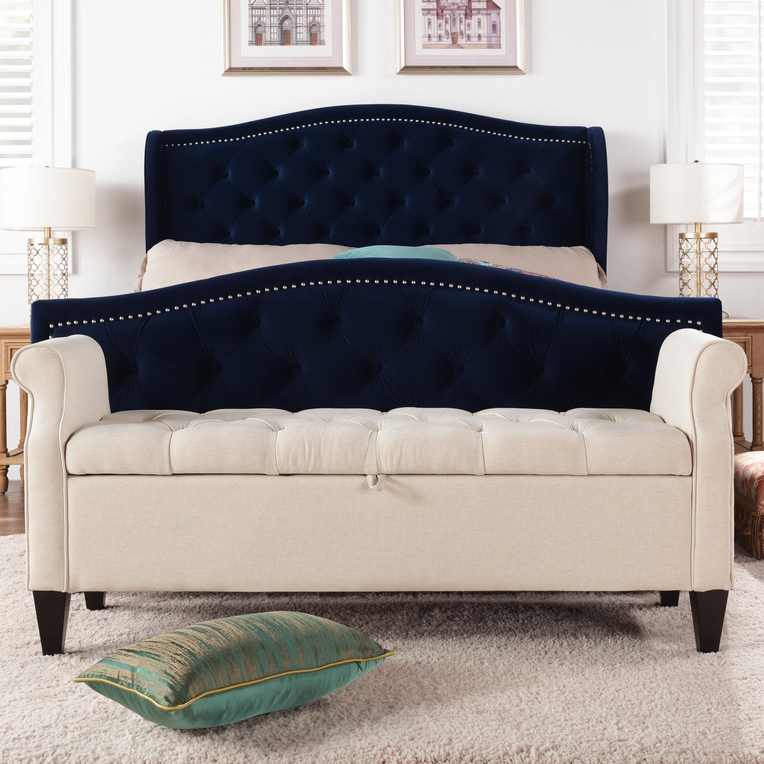Jacqueline Tufted Roll Arm Storage Bench Sky Neutral