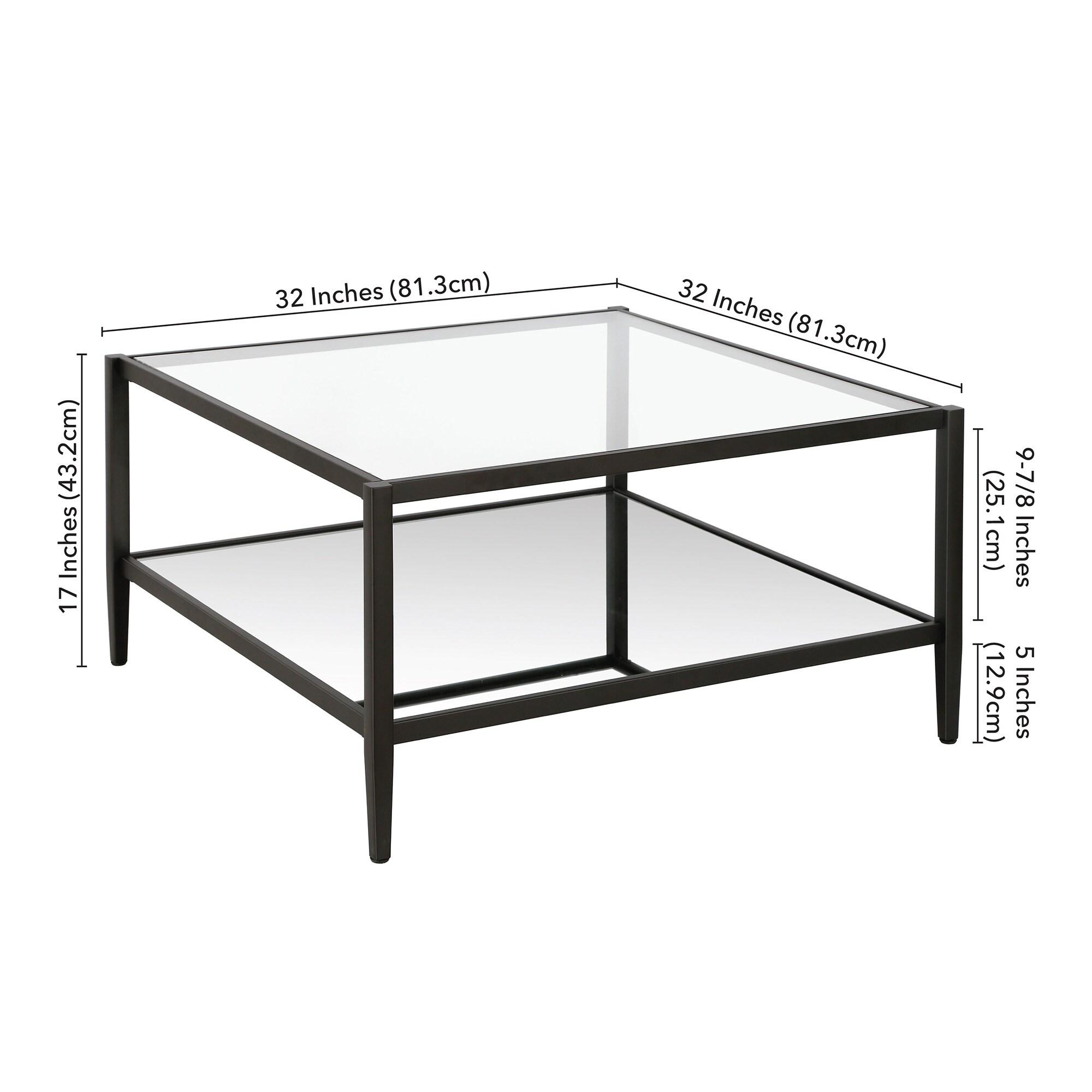 Evelyn&Zoe Hera 32" Wide Square Coffee Table with Mirror Shelf in Blackened Bronze