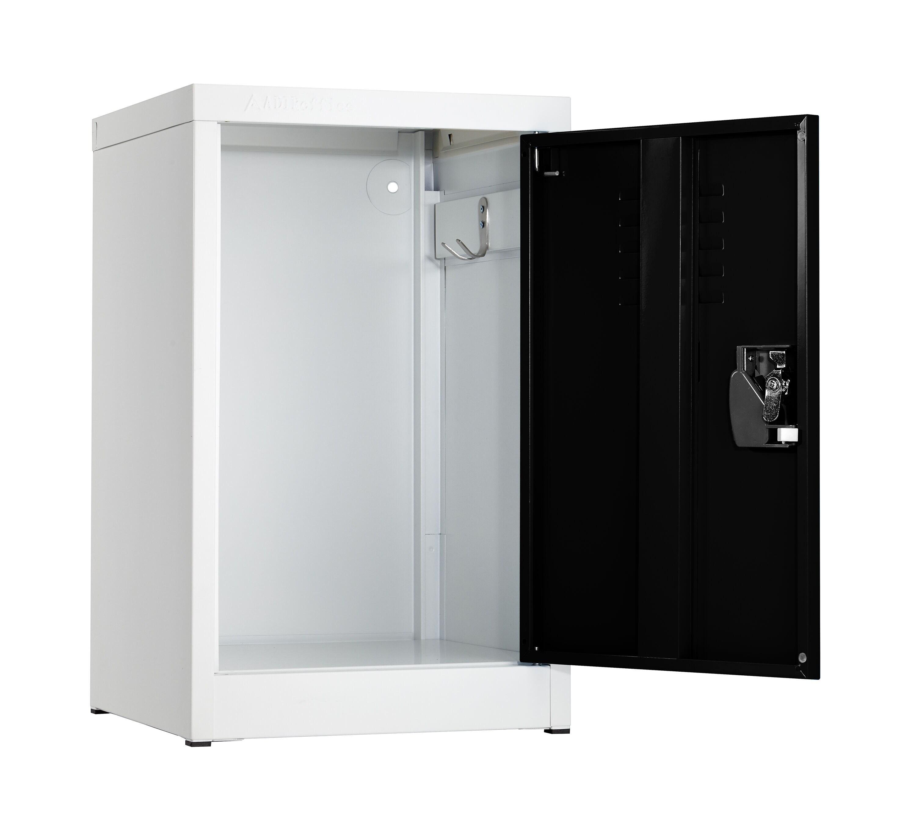 Black and White Steel Office Storage Locker with Key