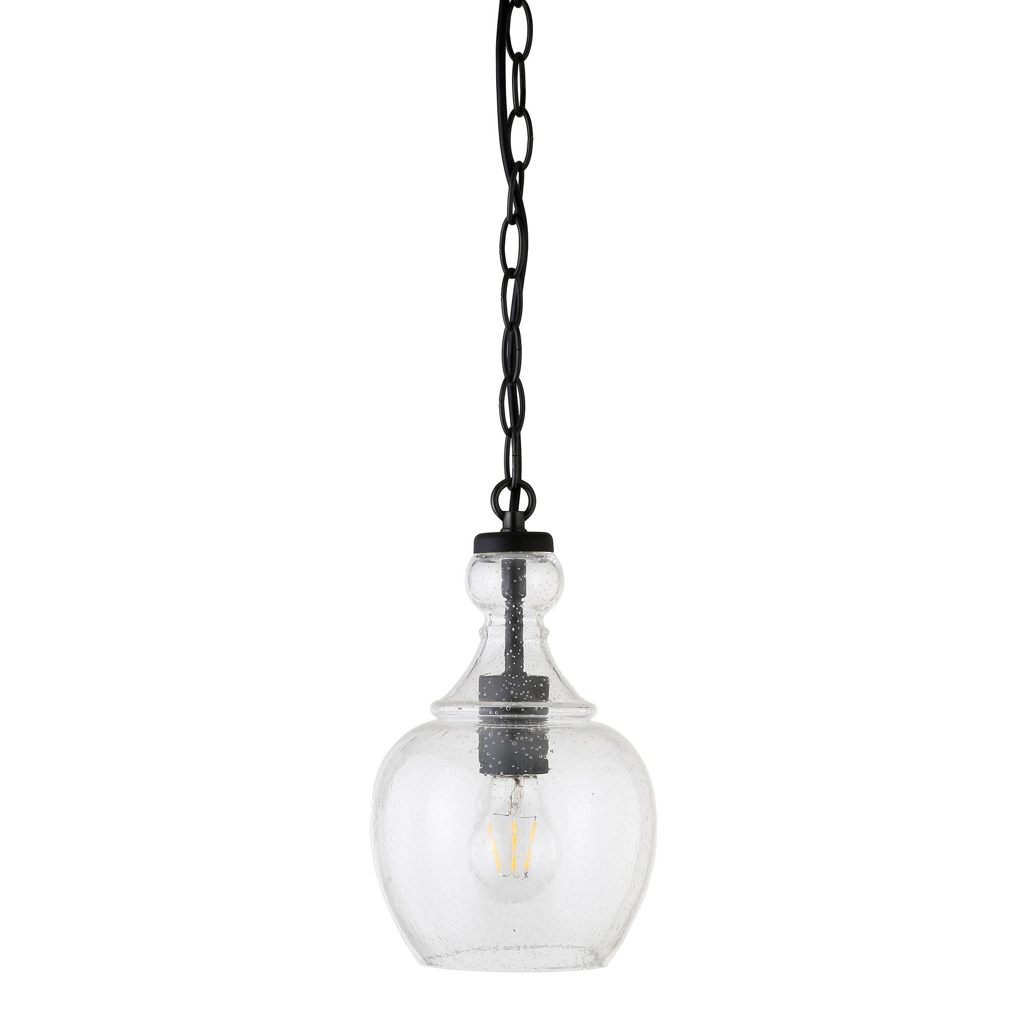 Evelyn&Zoe 7" Blackened Bronze Metal/Glass Pendant