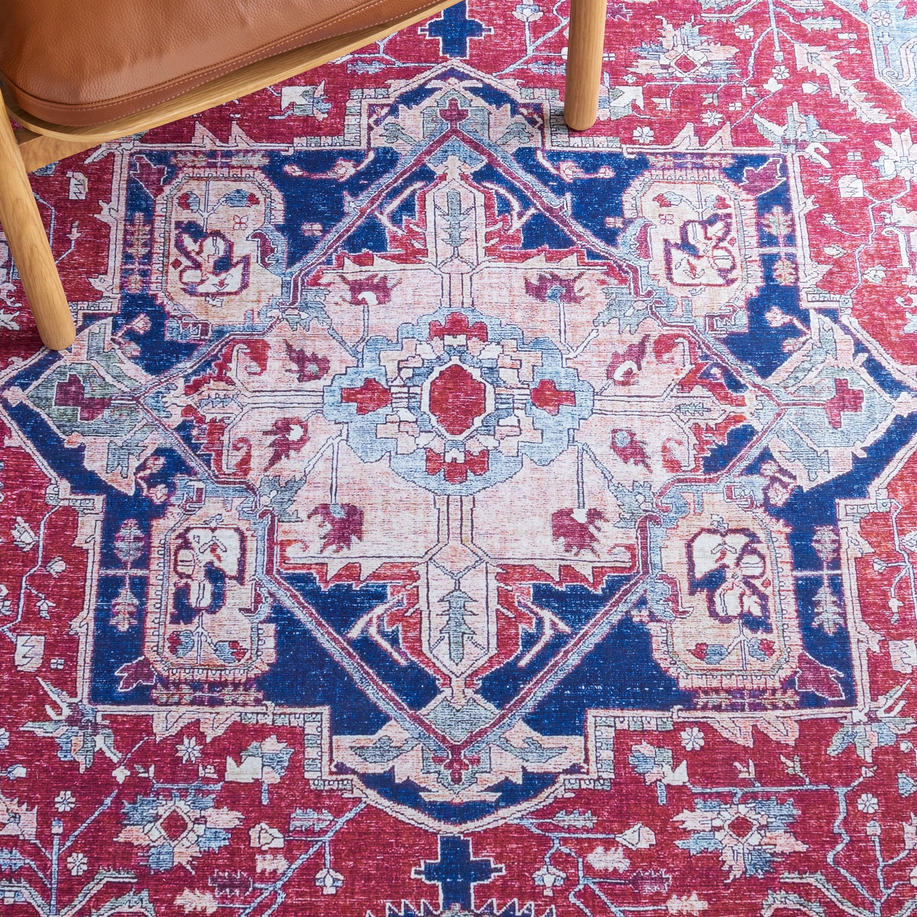 Tucson TSN108 Power Loomed Machine Washable Runner Rug - Red/Navy - 2'6"x16' - Safavieh.