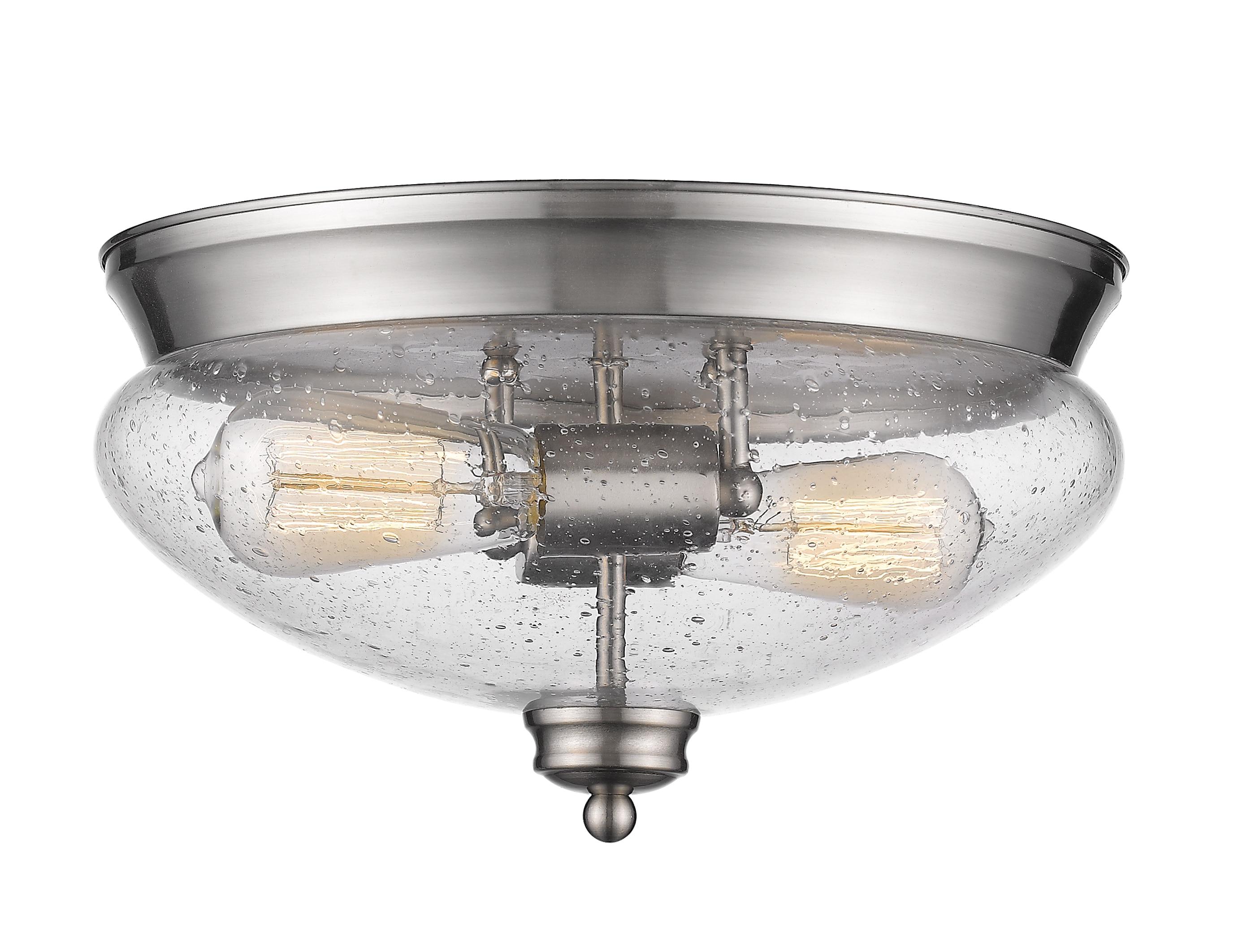 Contemporary Brushed Nickel Seeded Glass Bowl Flush Mount Light