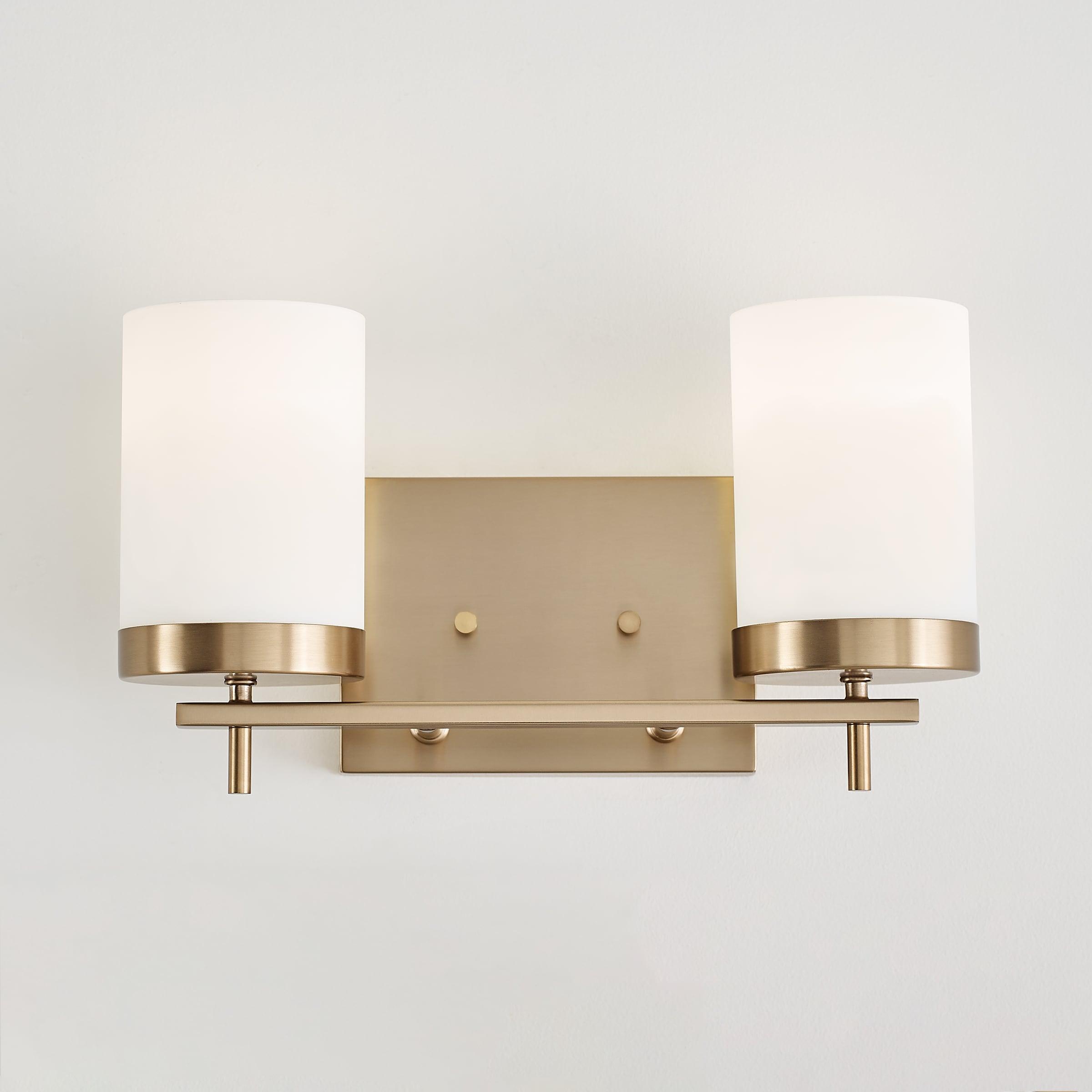 Zire Elegant 2-Light Vanity Fixture in Satin Brass with Etched Glass