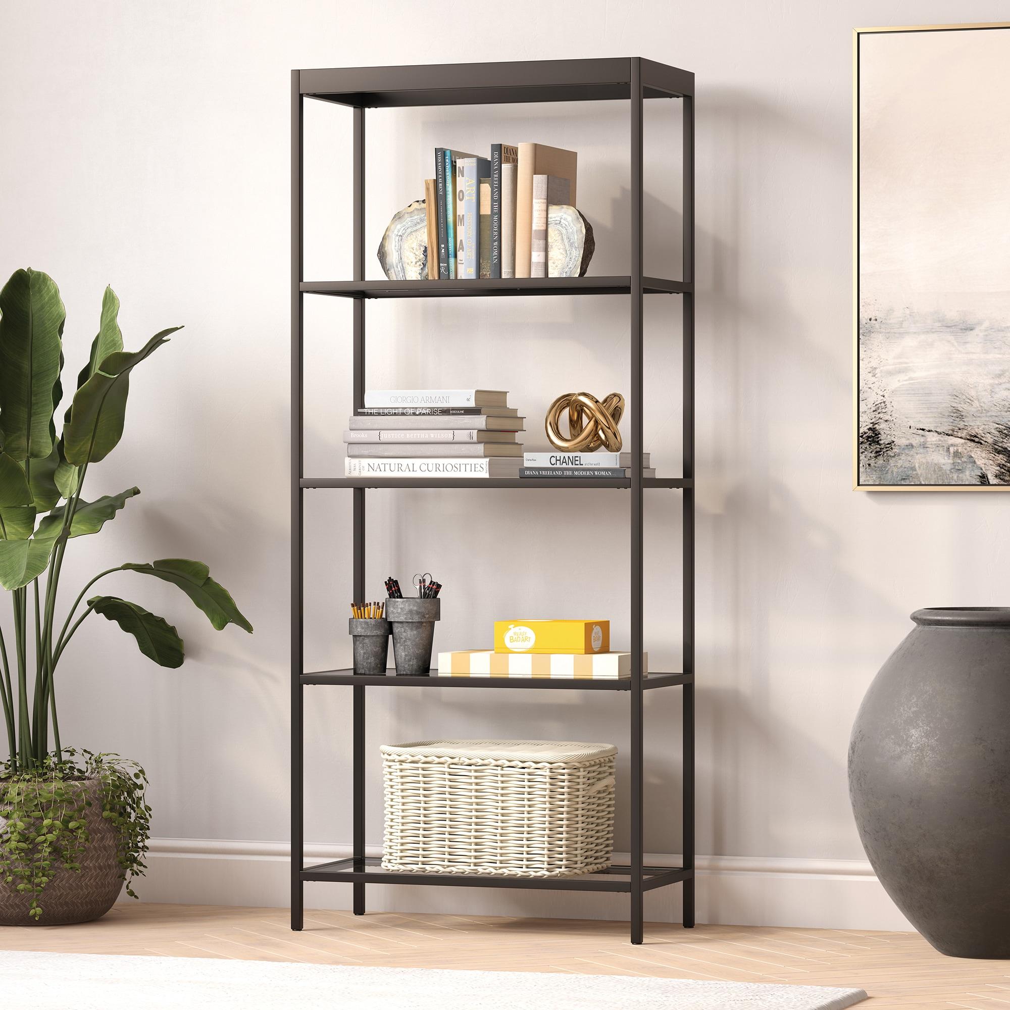 Evelyn&Zoe Alexis 30" Wide Rectangular Bookcase, Blackened Bronze