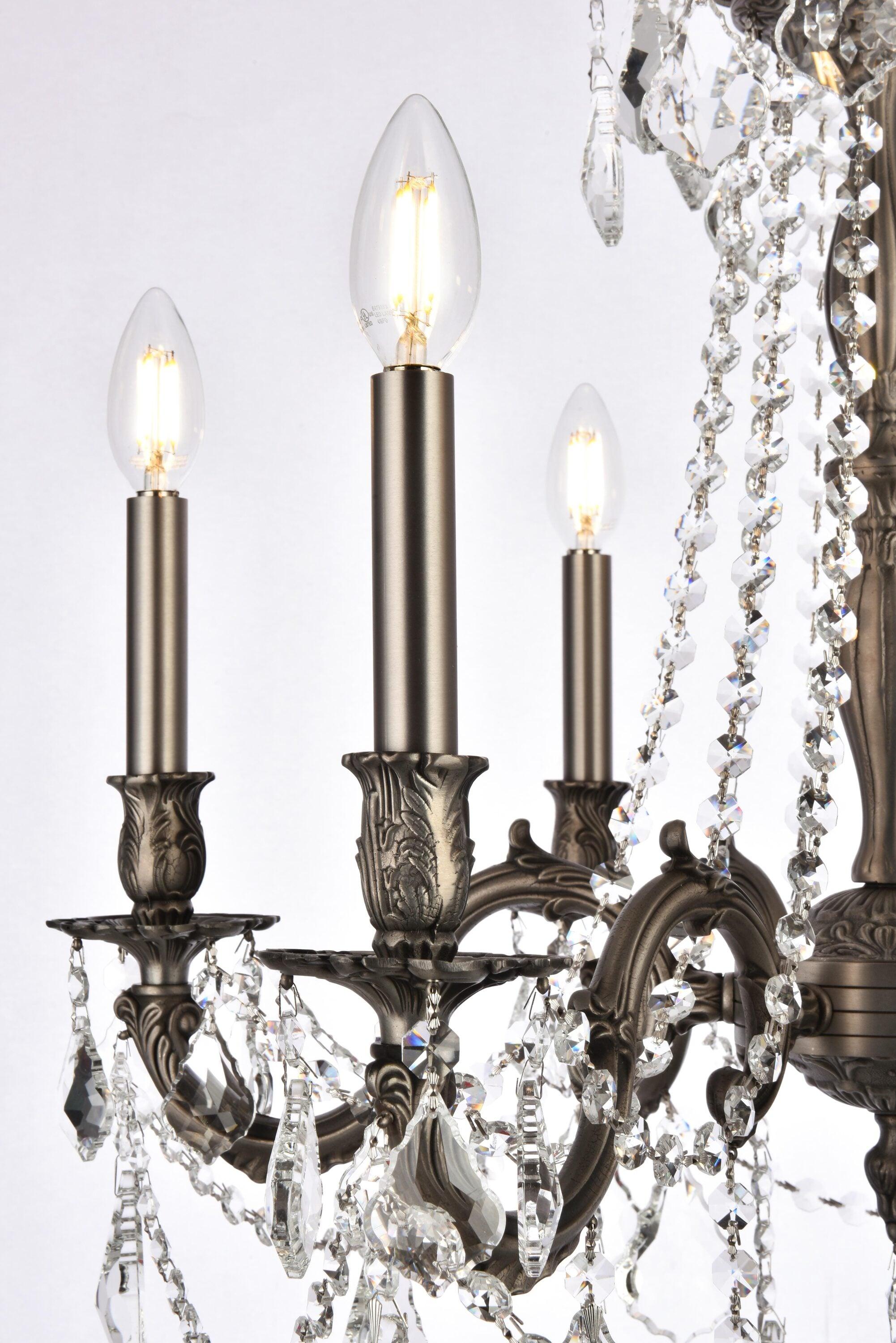 Home Decorative Brass Rosalia 6 Light Pewter Chandelier Royal Cut Crystal