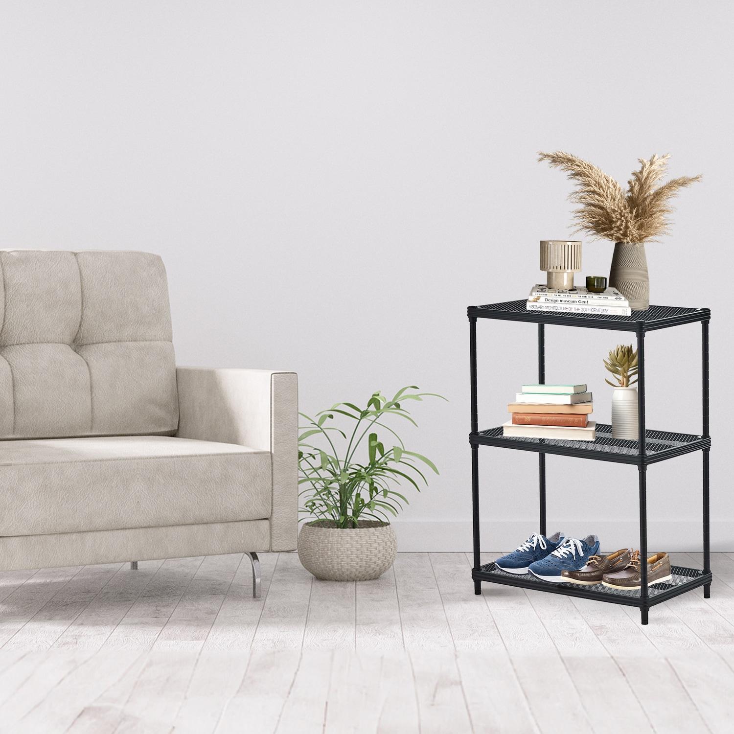 Design Ideas MeshWorks 3 Tier Full-Size Metal Storage Shelving Unit Rack for Kitchen, Office, and Garage Organization, 23.6” x 13.8” x 31.5,” Black