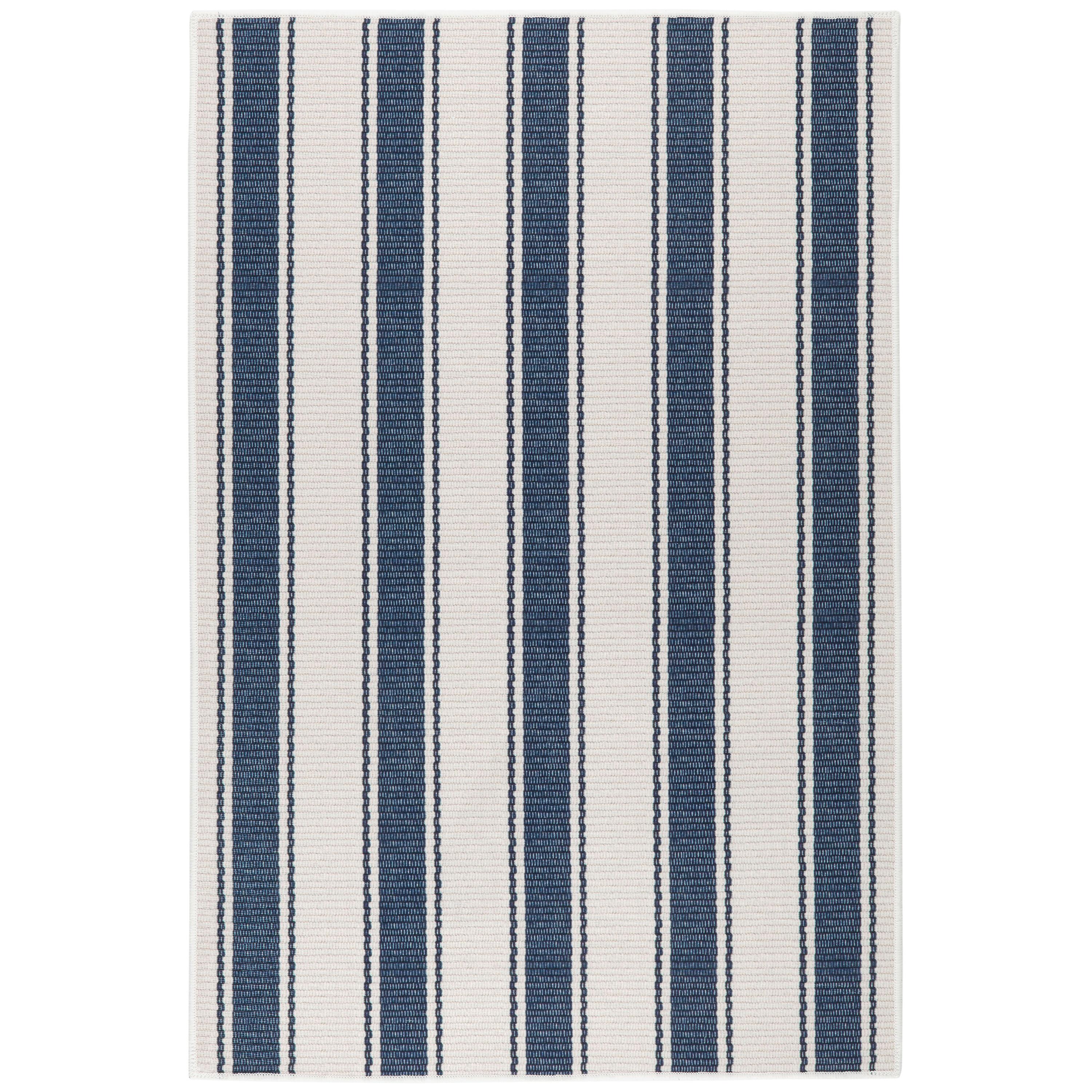 Blue Awning Stripe Machine Washable Rug