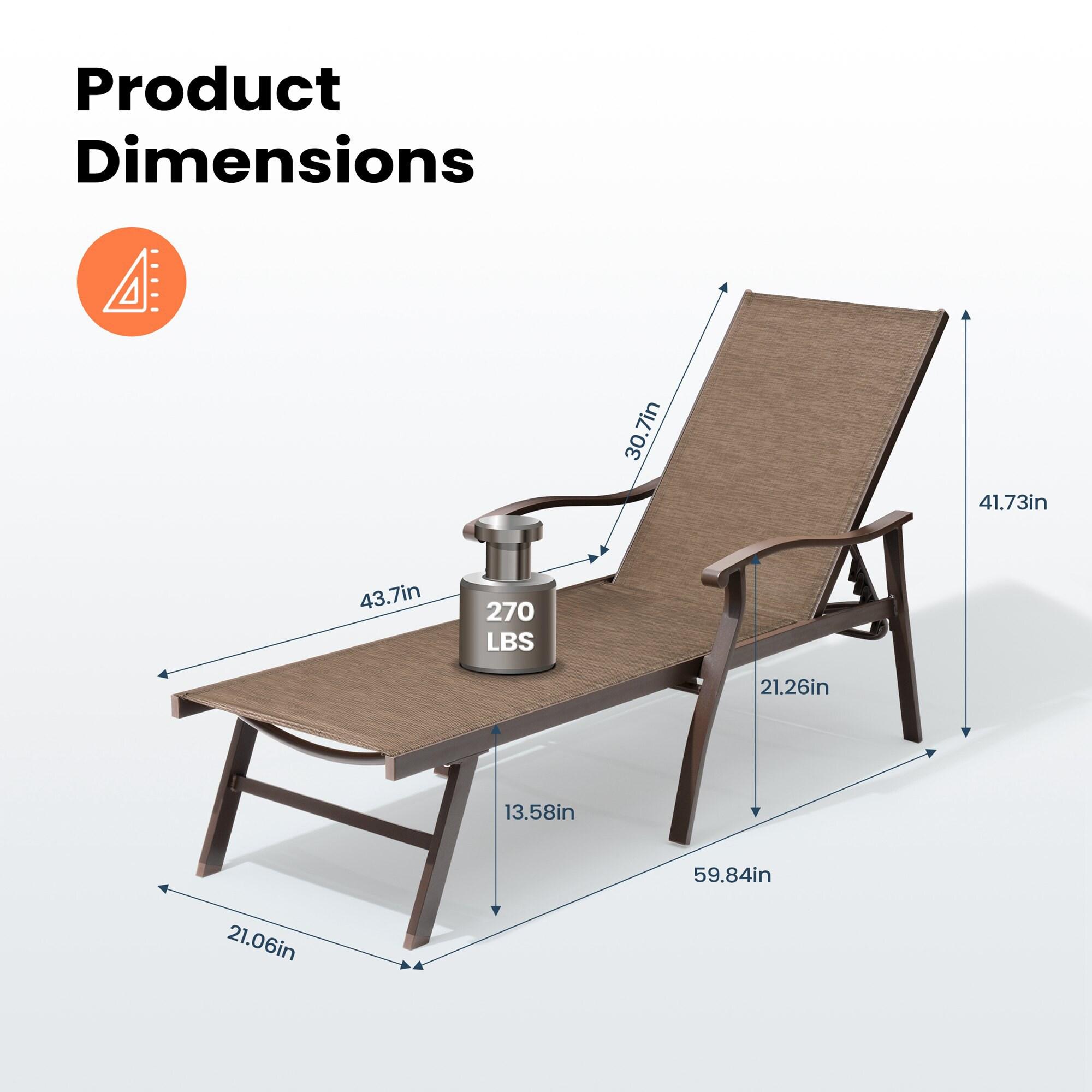 Outdoor Aluminum Adjustable Chaise Lounge Chair with Arms - Brown - Crestlive Products: Patio Furniture, Weather-Resistant