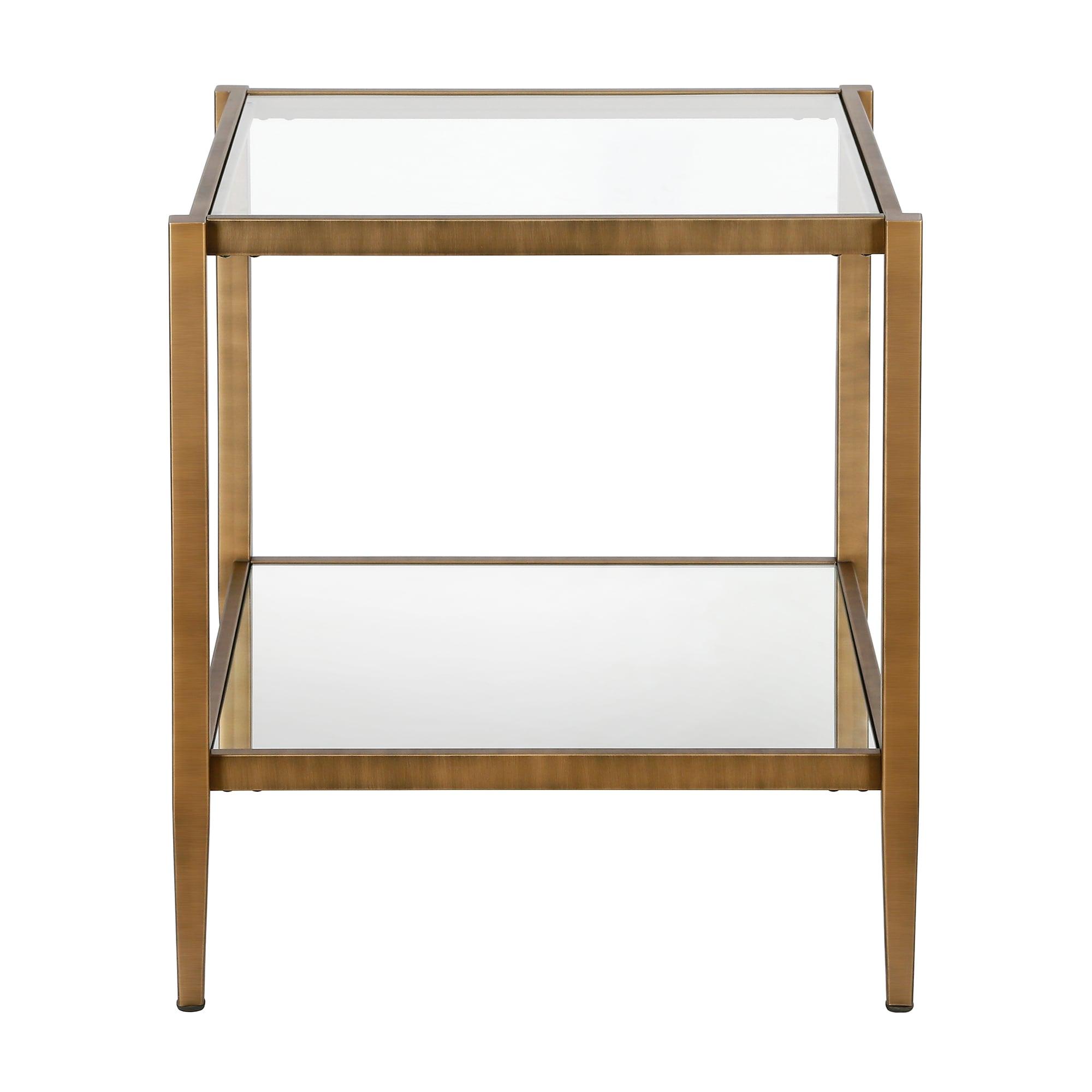 Evelyn&Zoe 20" Brass Metal/Glass Side Table