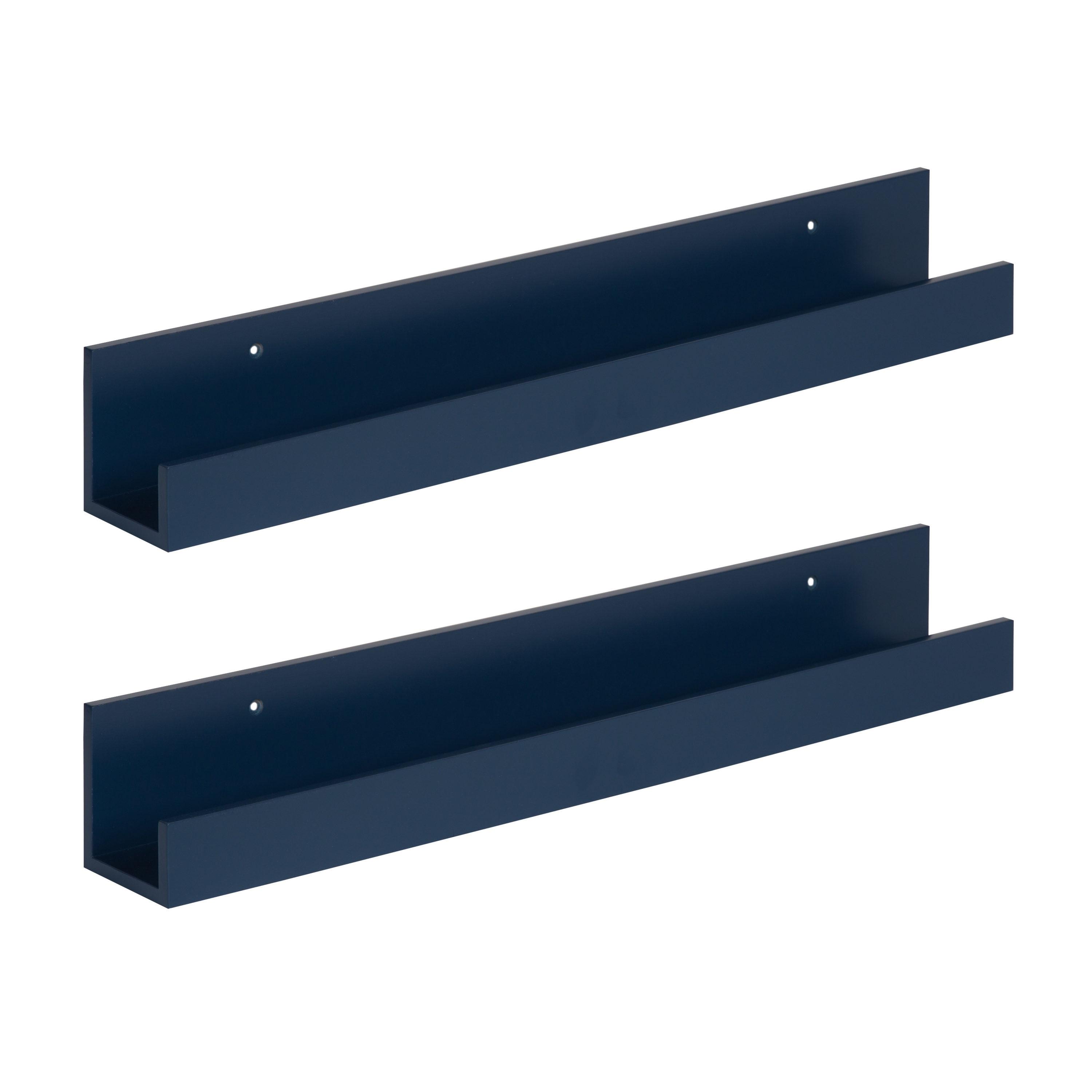 Kate & Laurel All Things Decor 2pc 24" Levie Wood Picture Ledge Wall Shelf Set Navy Blue: MDF Frame, No Assembly Required