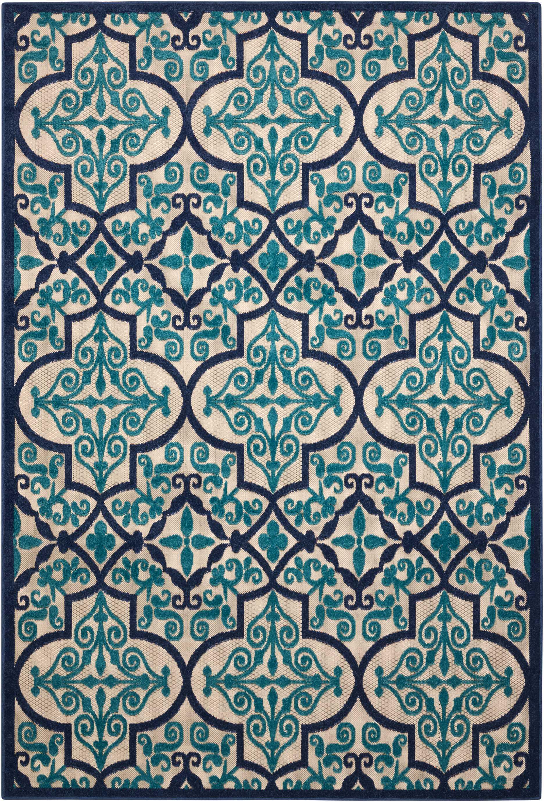 Nourison Aloha Moroccan Trellis Flatweave High-Low Indoor Outdoor Area Rug Navy 3'6" x 5'6"