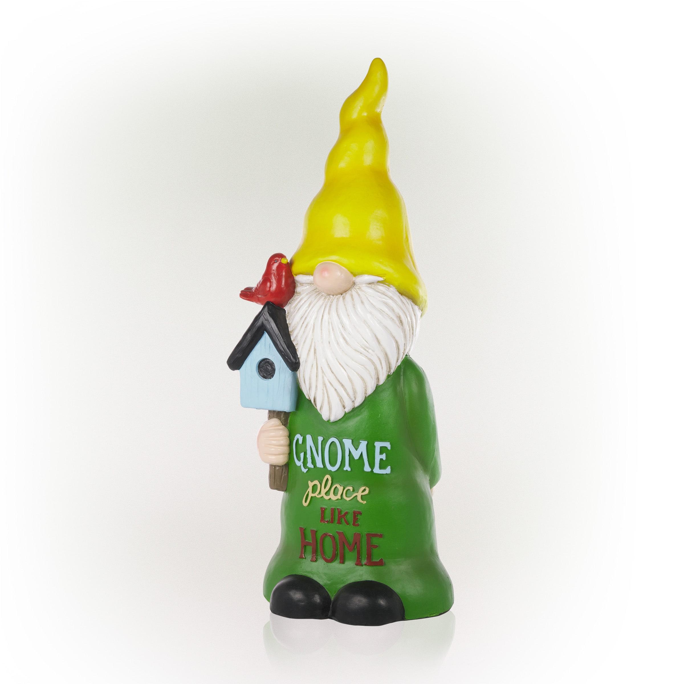 24" Magnesium Oxide "Gnome Place Like Home" Indoor/Outdoor Garden Gnome Statue Green/Yellow - Alpine Corporation