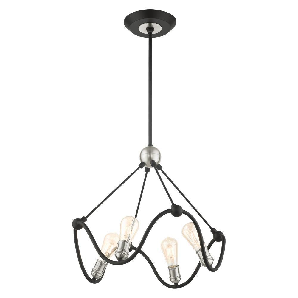 Livex Lighting Archer 4 - Light Chandelier in Textured Black/Brushed Nickel