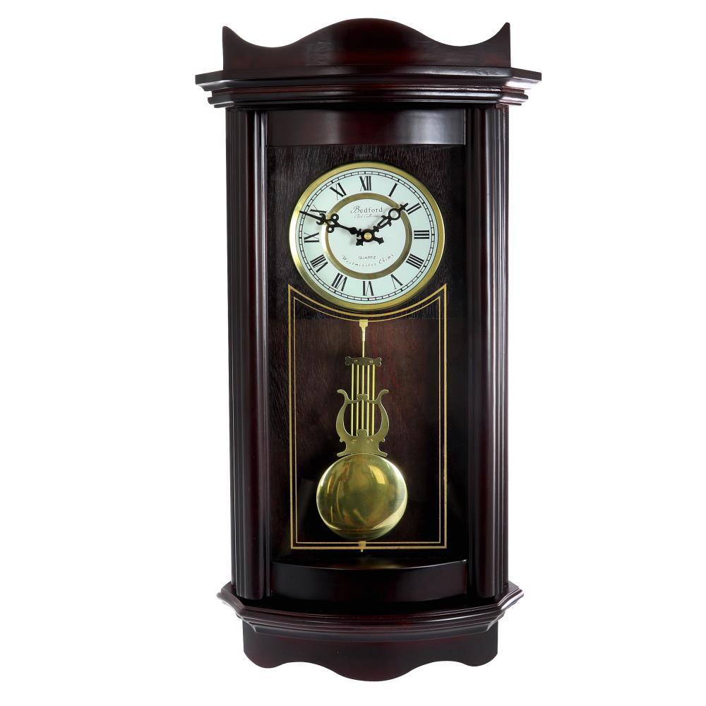 Bedford Clock Collection Weathered Chocolate Cherry Wood 25" Wall Clock with Pendulum