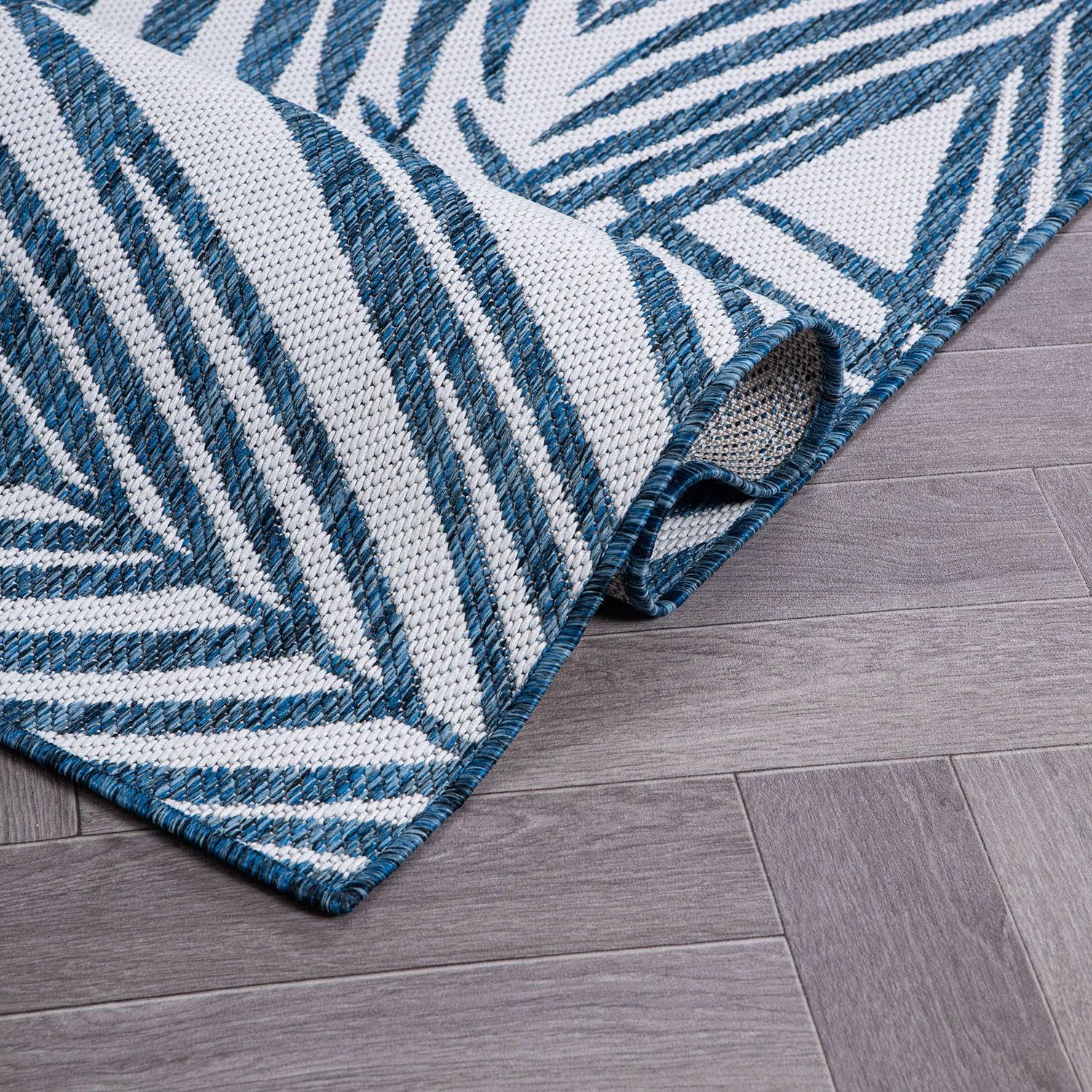 World Rug Gallery Contemporary Distressed Leaves Textured Flat Weave Indoor/Outdoor Area Rug - NAVY 7'10"X10'