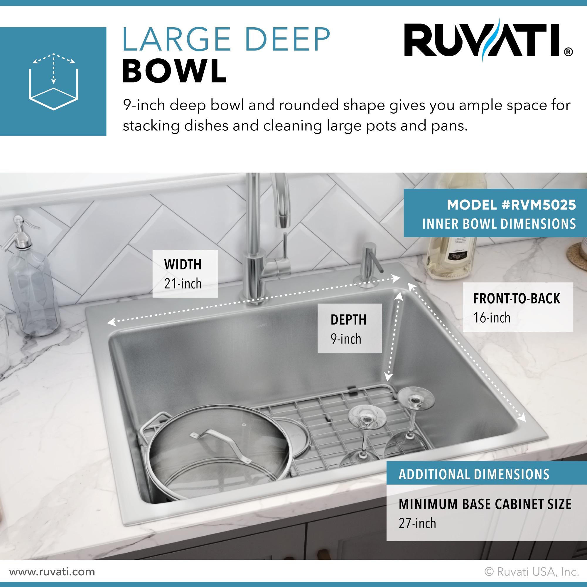 Ruvati 25 x 22 inch Drop-in Topmount Kitchen Sink 16 Gauge Stainless Steel Single Bowl