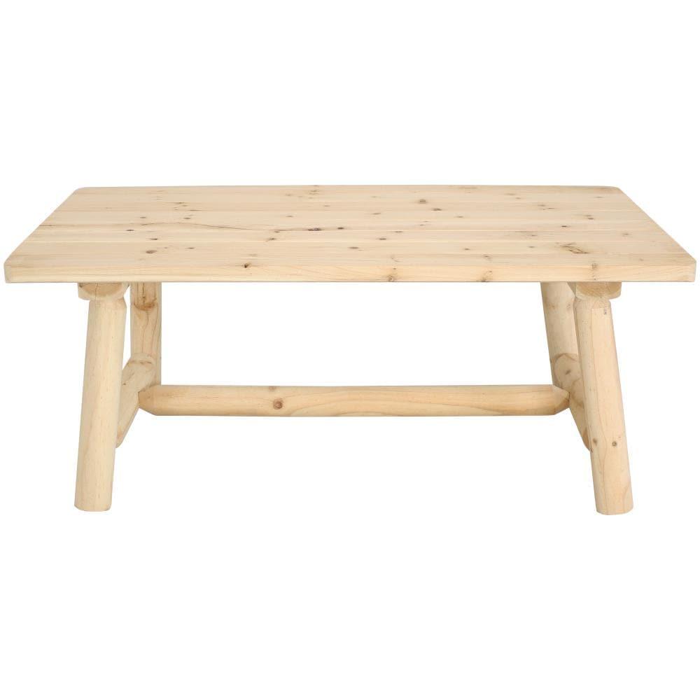 Sunnydaze Indoor/Outdoor Unfinished Natural Fir Wood Rustic Cabin Style Wooden Coffee Table - 41" - Light Brown