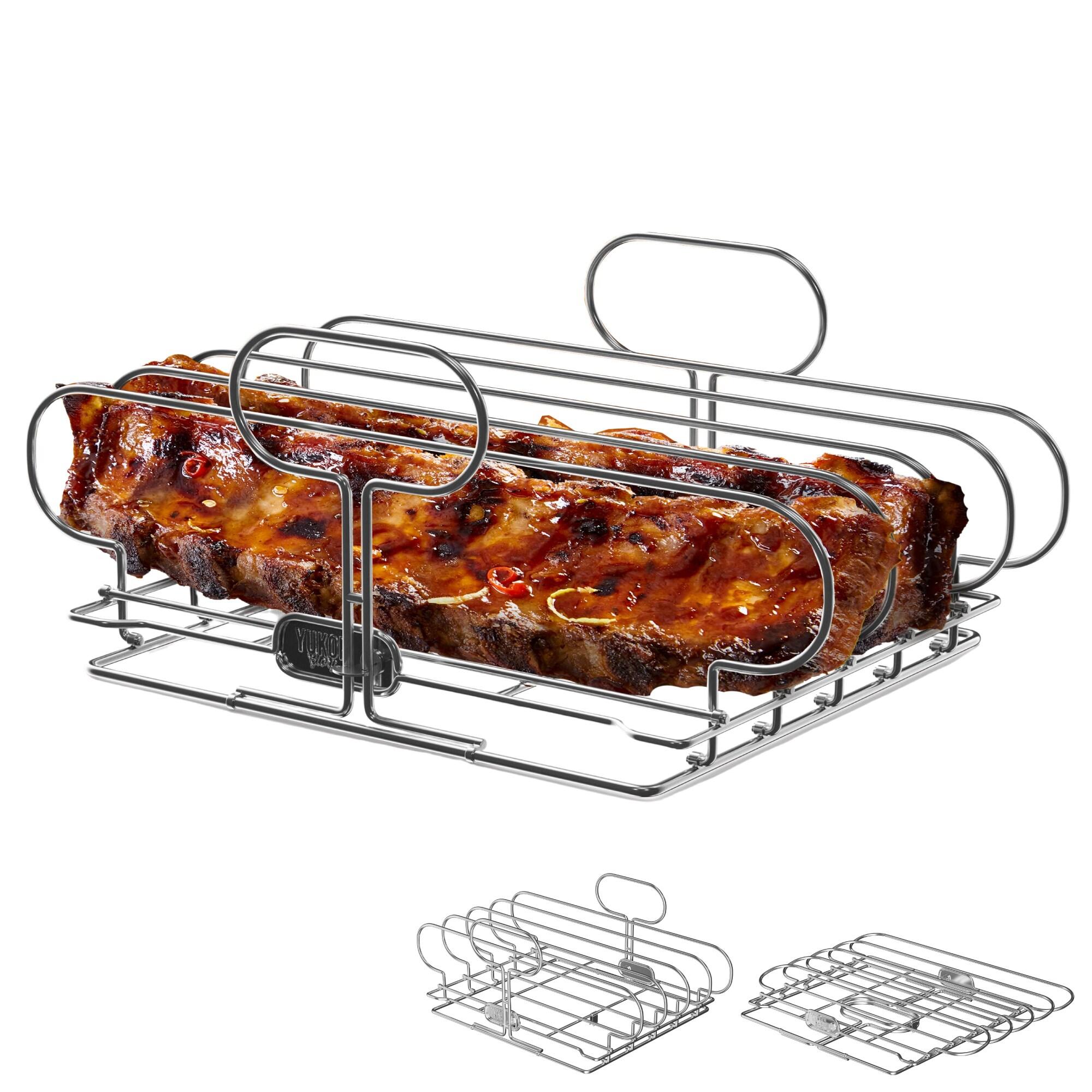 Stainless Steel Collapsible Rib Rack for Grilling and Smoking