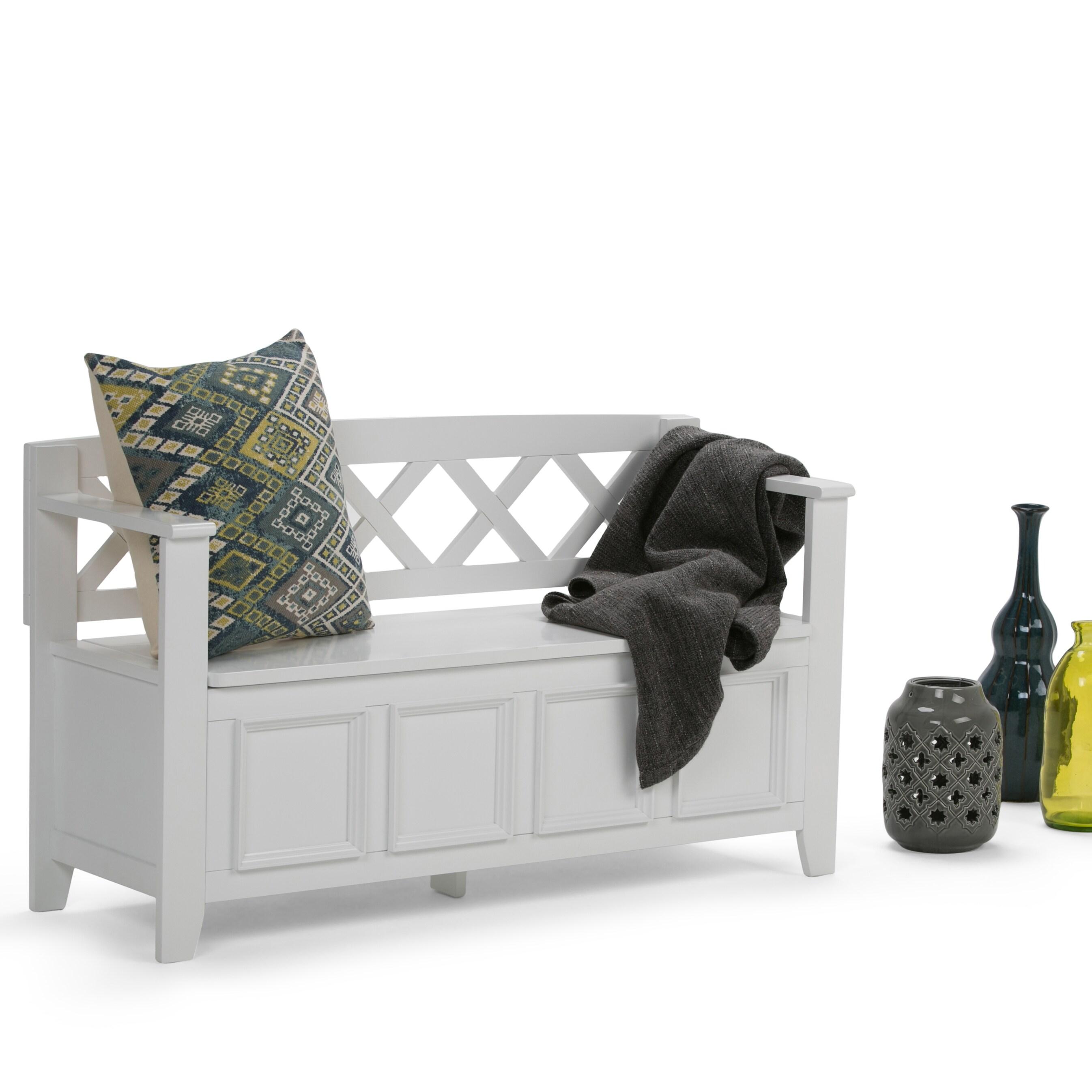 Simpli Home Amherst Solid Wood Entryway Lift Top Storage Bench
