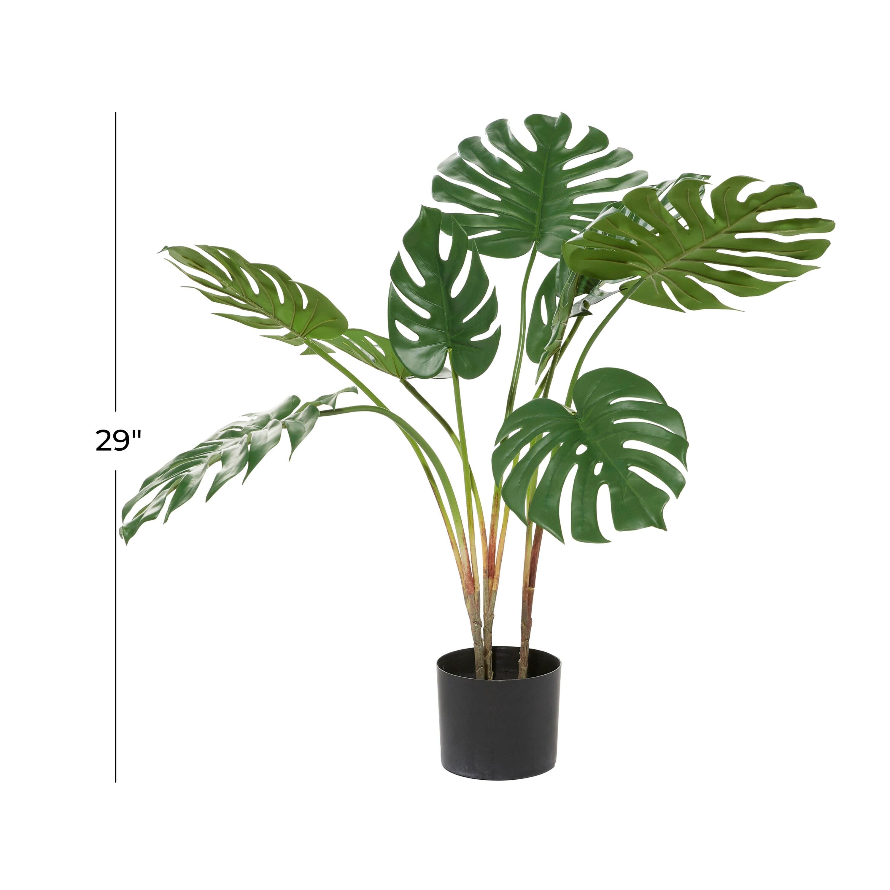 DecMode 29" Artificial Monstera Plant in Realistic Leaves and Black Plastic Pot