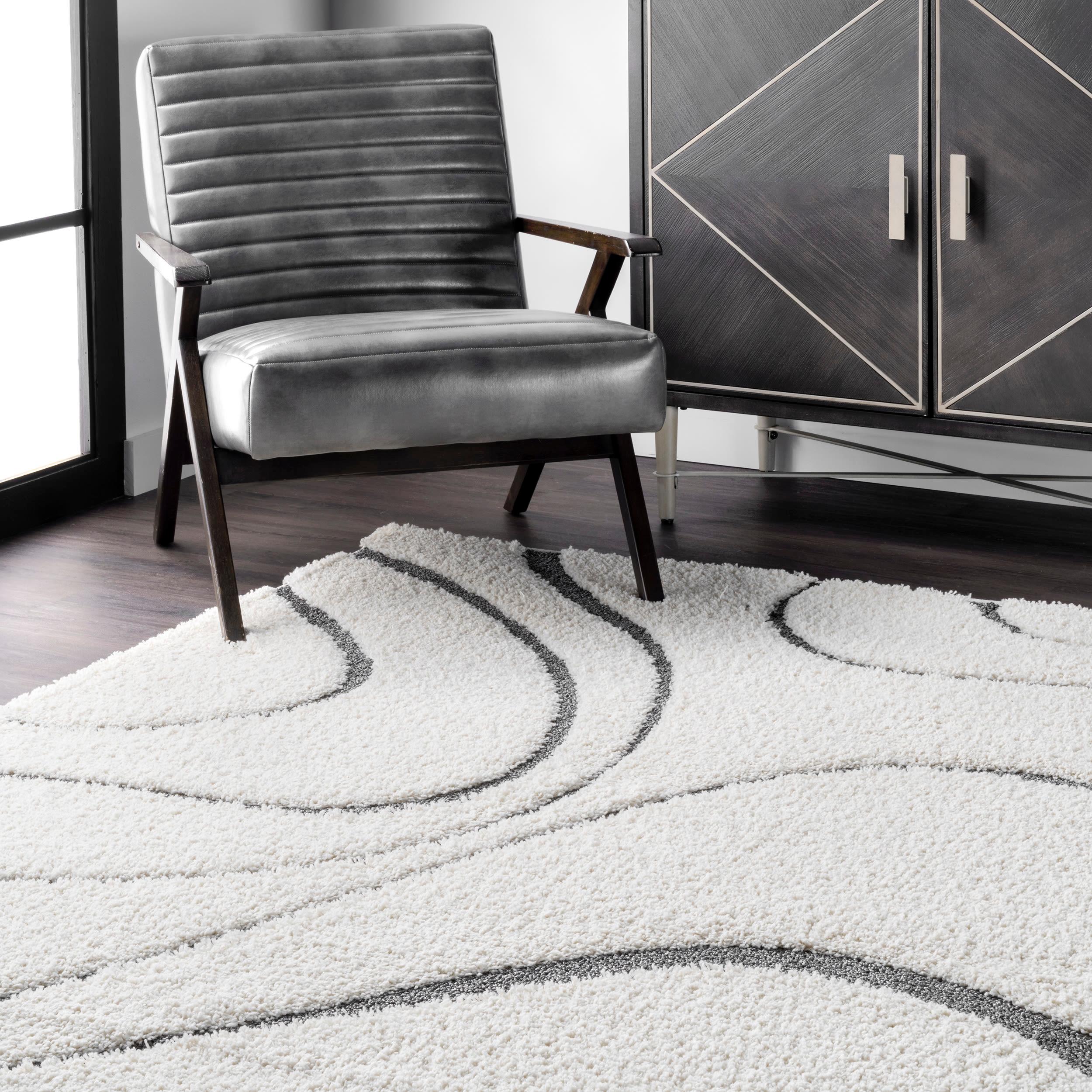 Nuloom Carolyn Abstract 7x9 Shag Indoor Area Rug for Living Room Bedroom Dining Room Nursery, Beige/Grey