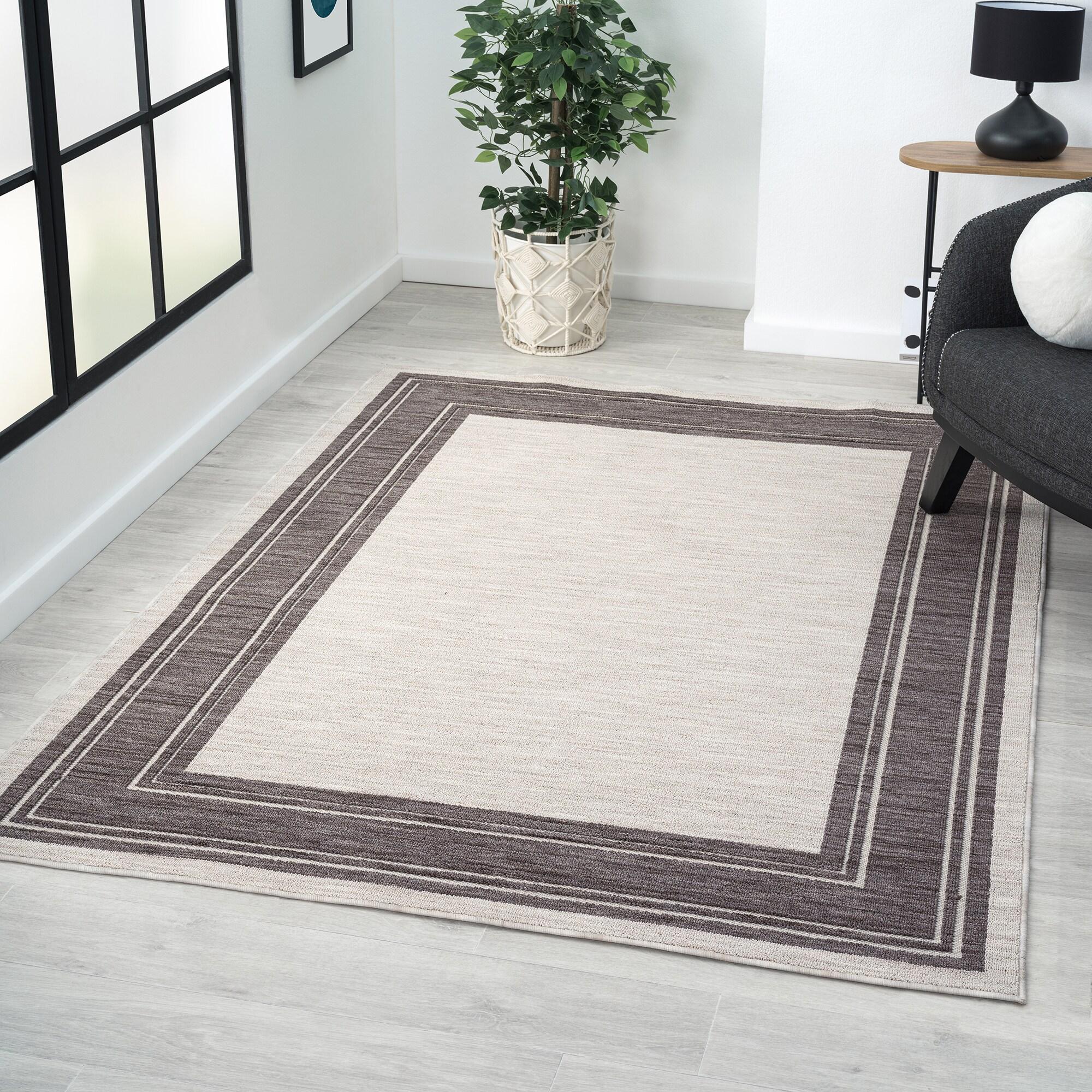 Wyatt Ivory/Gray 5 ft. x 7 ft. Bordered High-Low Yarn Indoor/Outdoor Area Rug