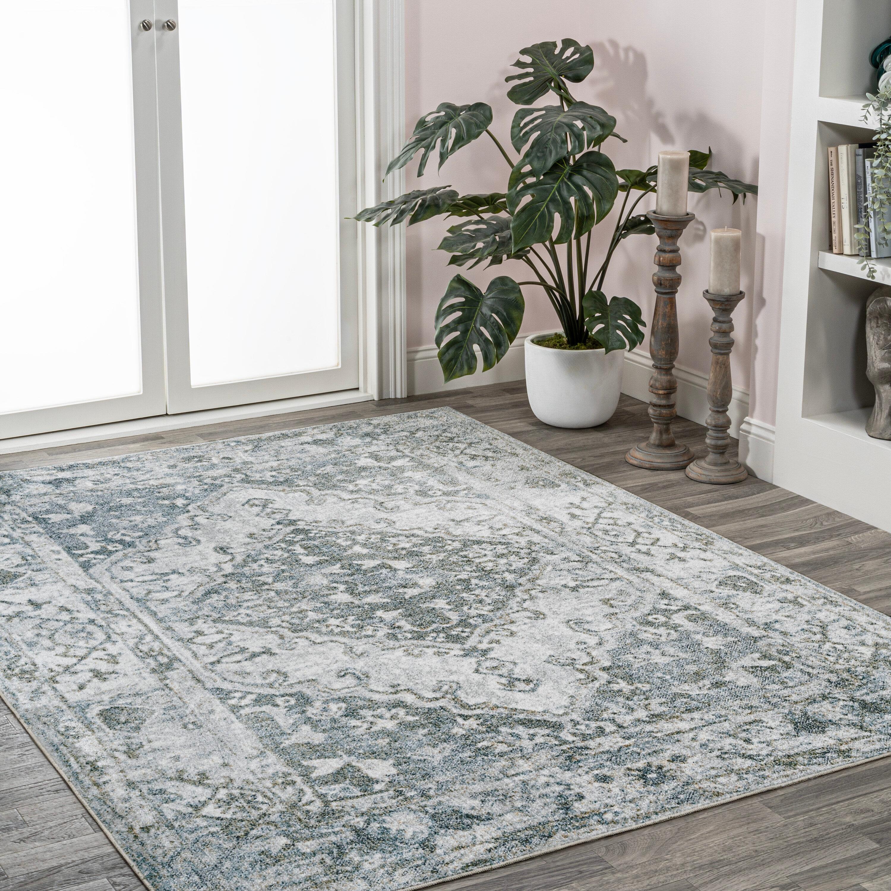 JONATHAN Y Pavel Distressed Medallion Low-Pile Machine-Washable Light Gray/Blue 5 ft. x 8 ft. Area Rug