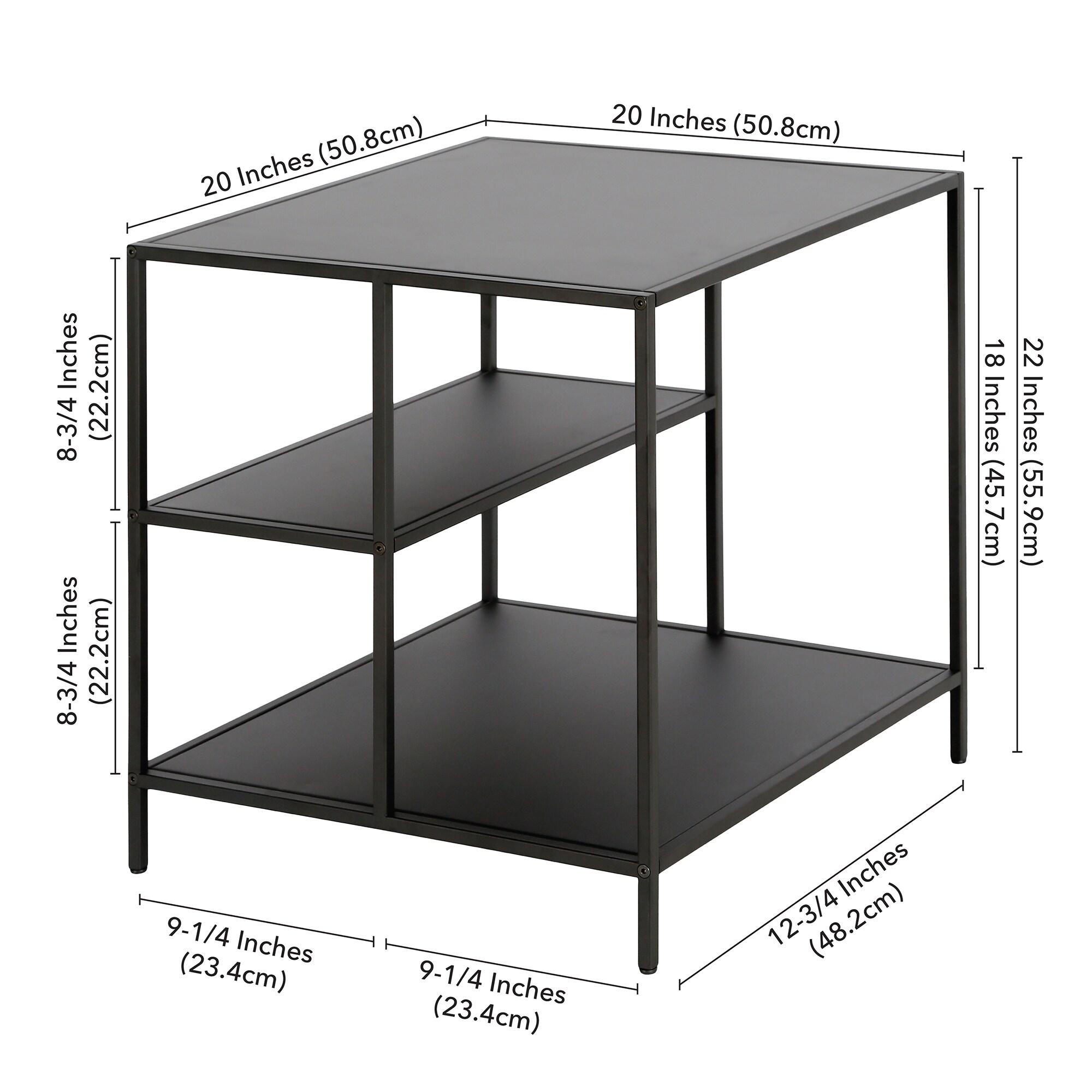 Evelyn&Zoe Winthrop 20" Wide Square Side Table with Metal Shelves in Blackened Bronze