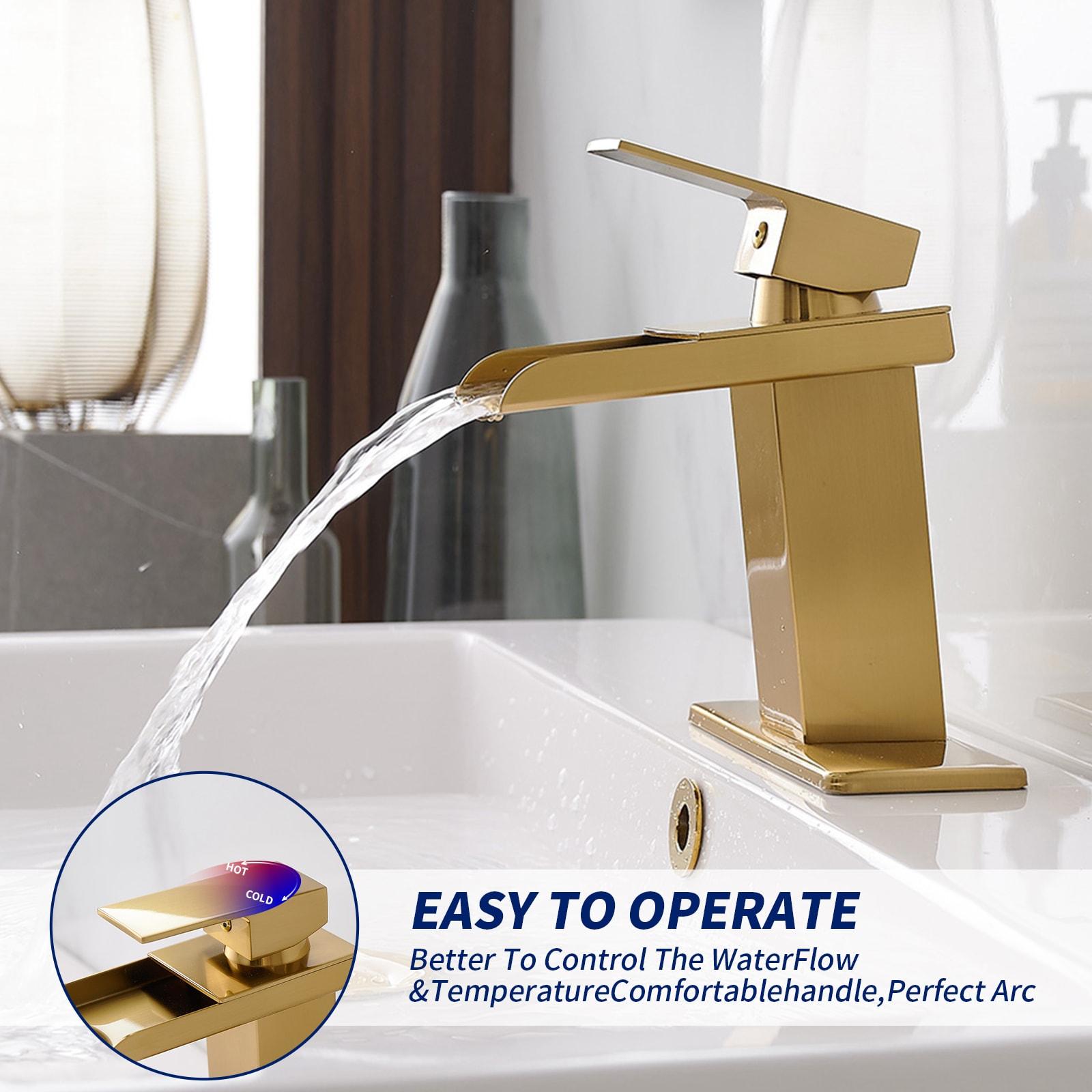BWE Waterfall Single Hole Single-Handle Low-Arc Bathroom Faucet With Supply Line and Escutcheon