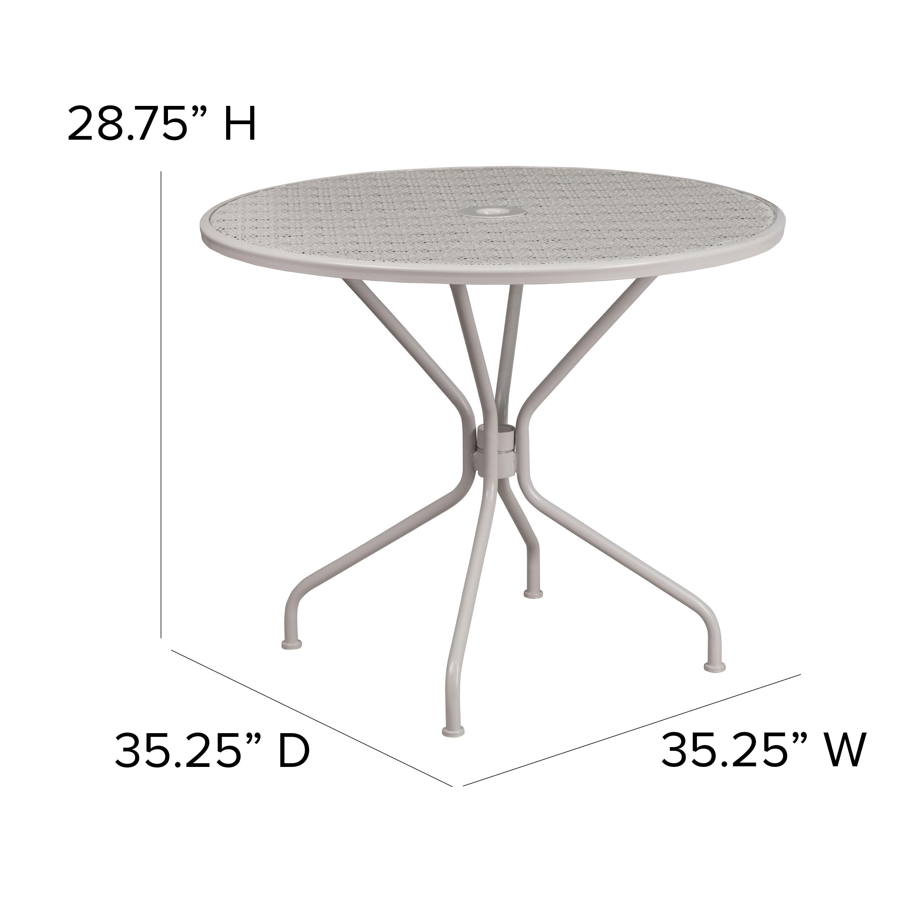 Flash Furniture Oia Commercial Grade 35.25" Round Light Gray Indoor-Outdoor Steel Patio Table with Umbrella Hole
